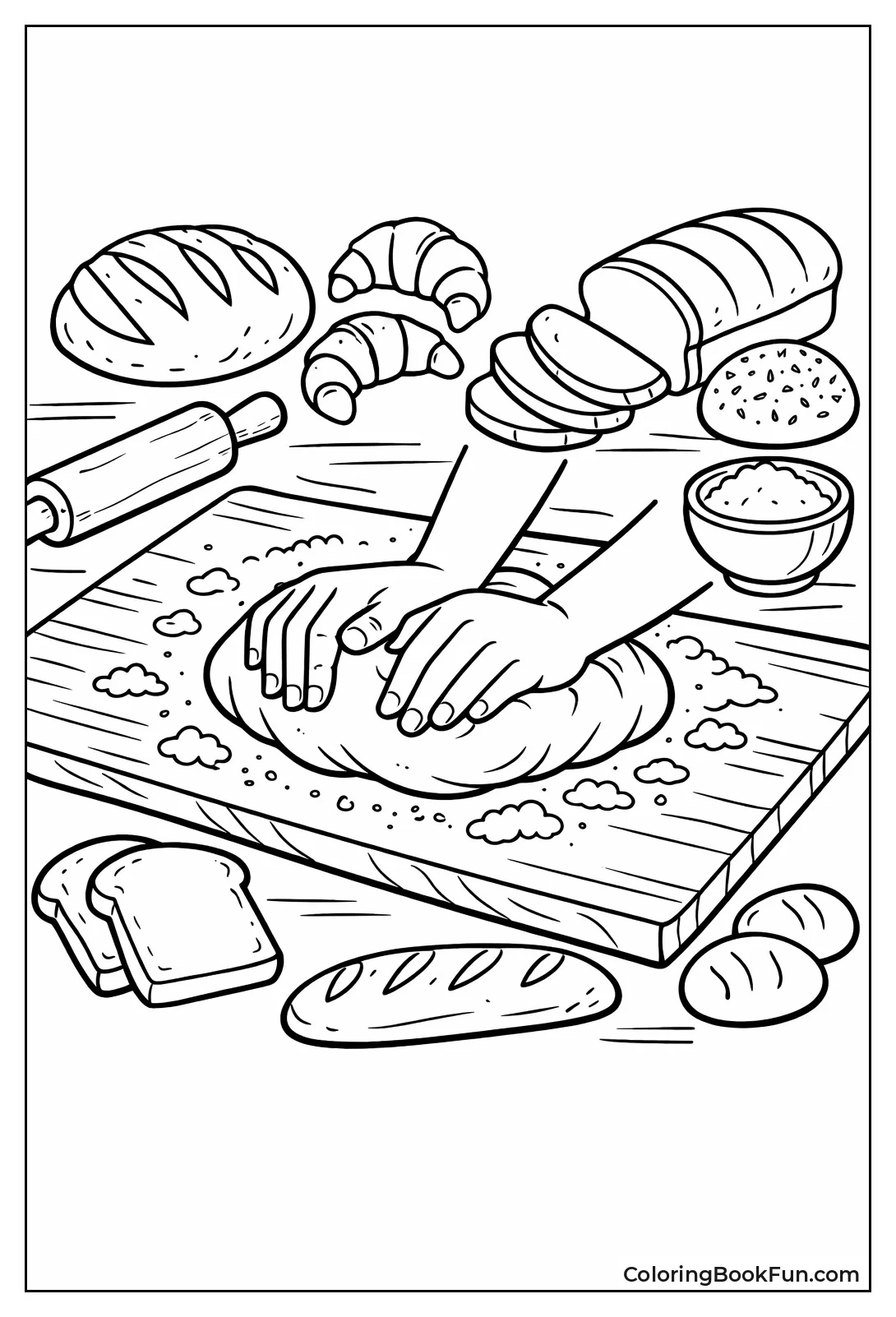 Hands Kneading Floured Dough