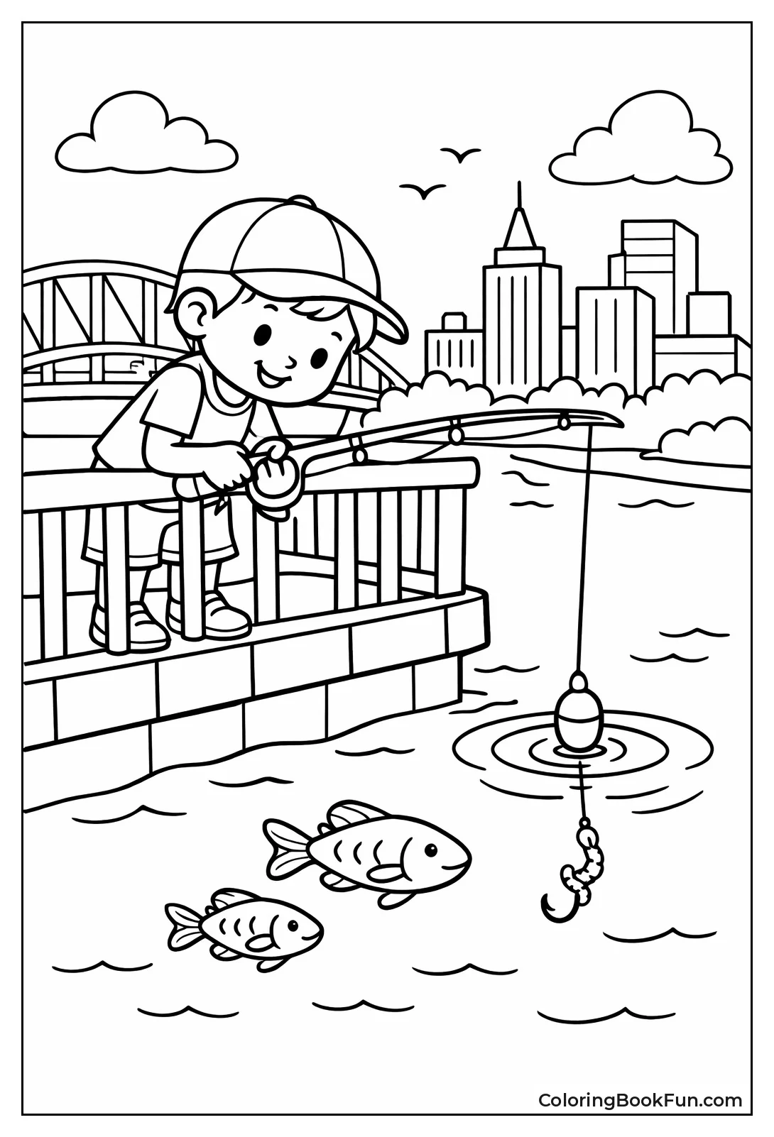 Kid Fishes Bridge Rail
