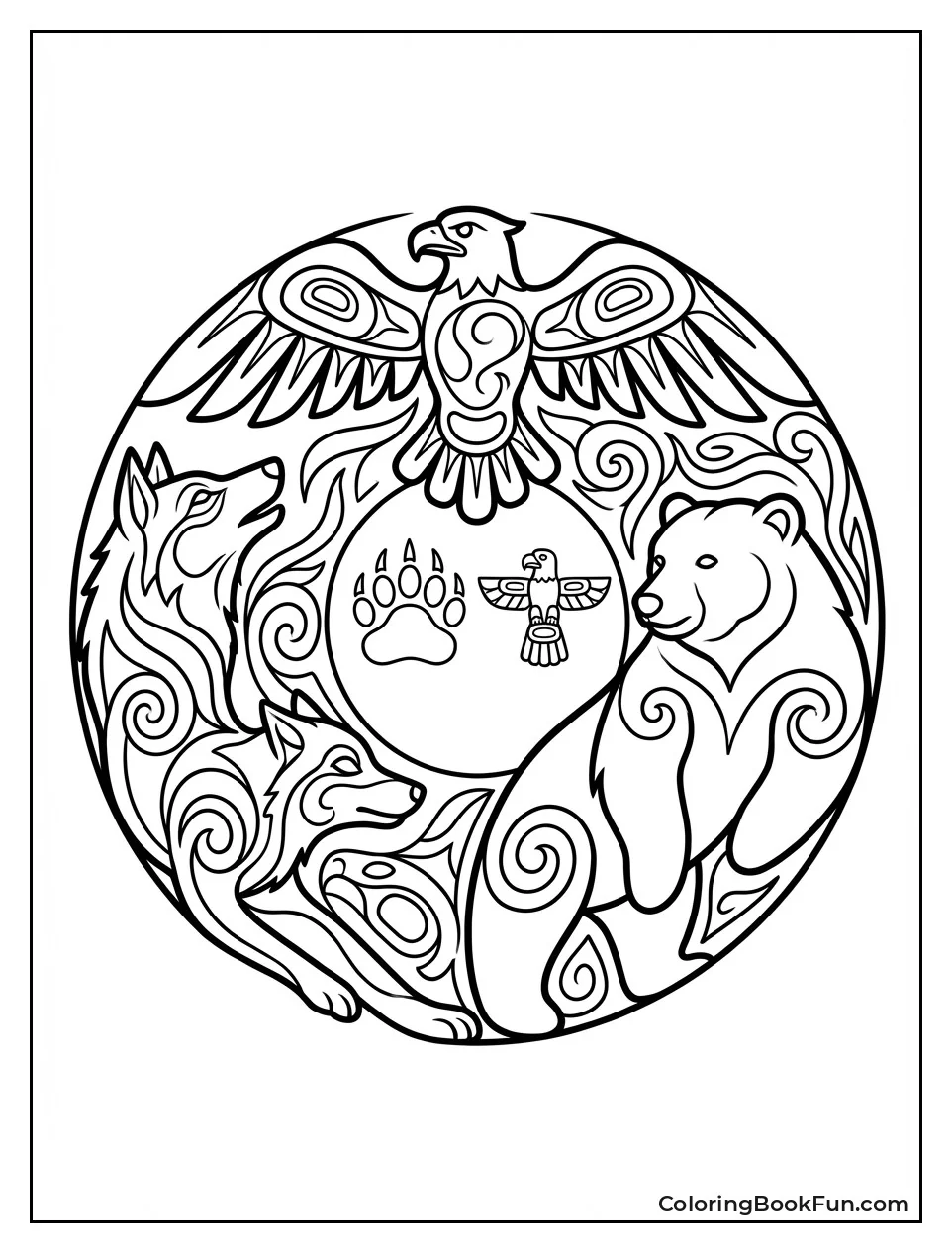 Eagle Wolf Bear Spirits Circle