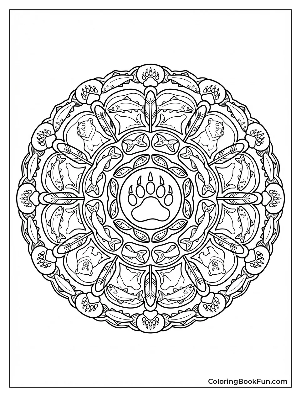 Mandala of Paws Feathers Salmon