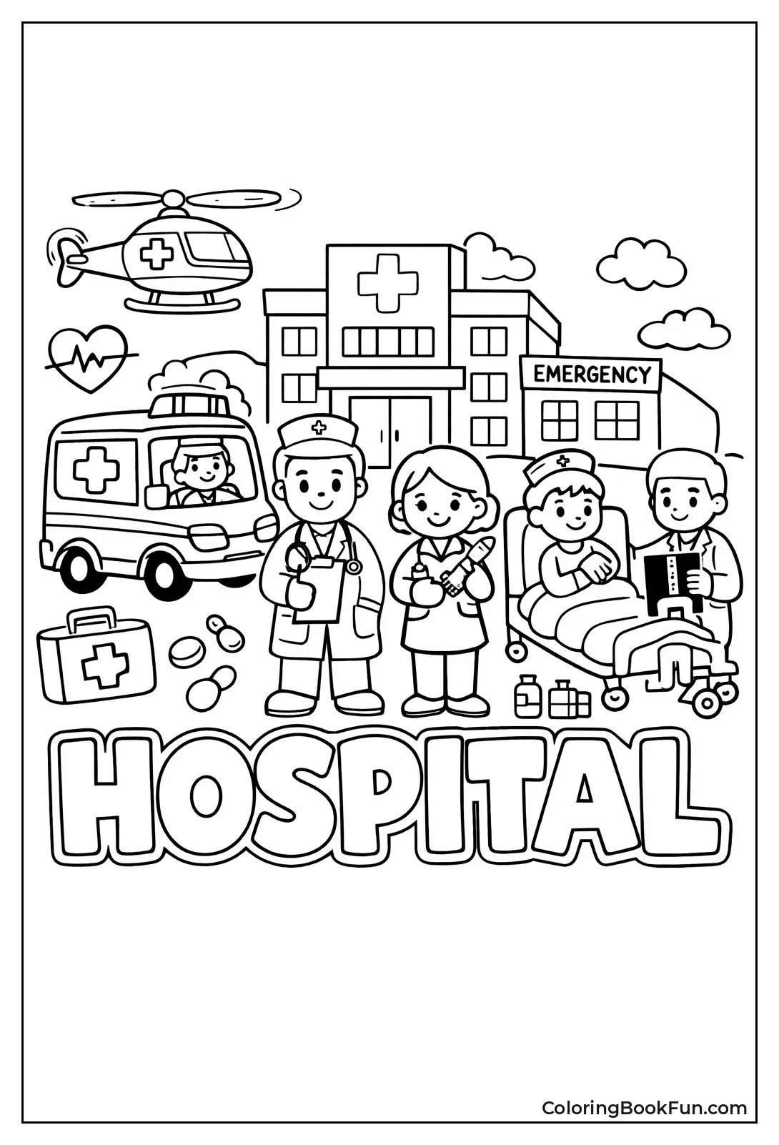 Bubble Letters Hospital Scene