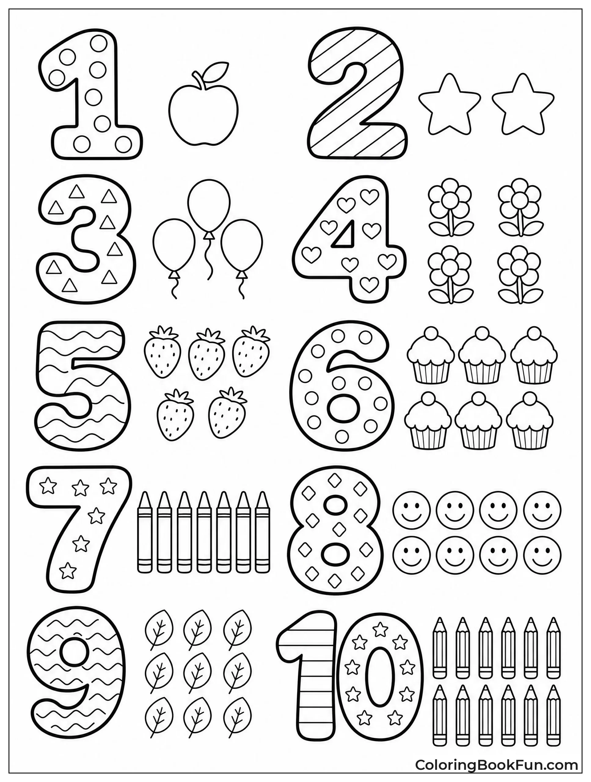 Puffy Bubble Numbers to Color
