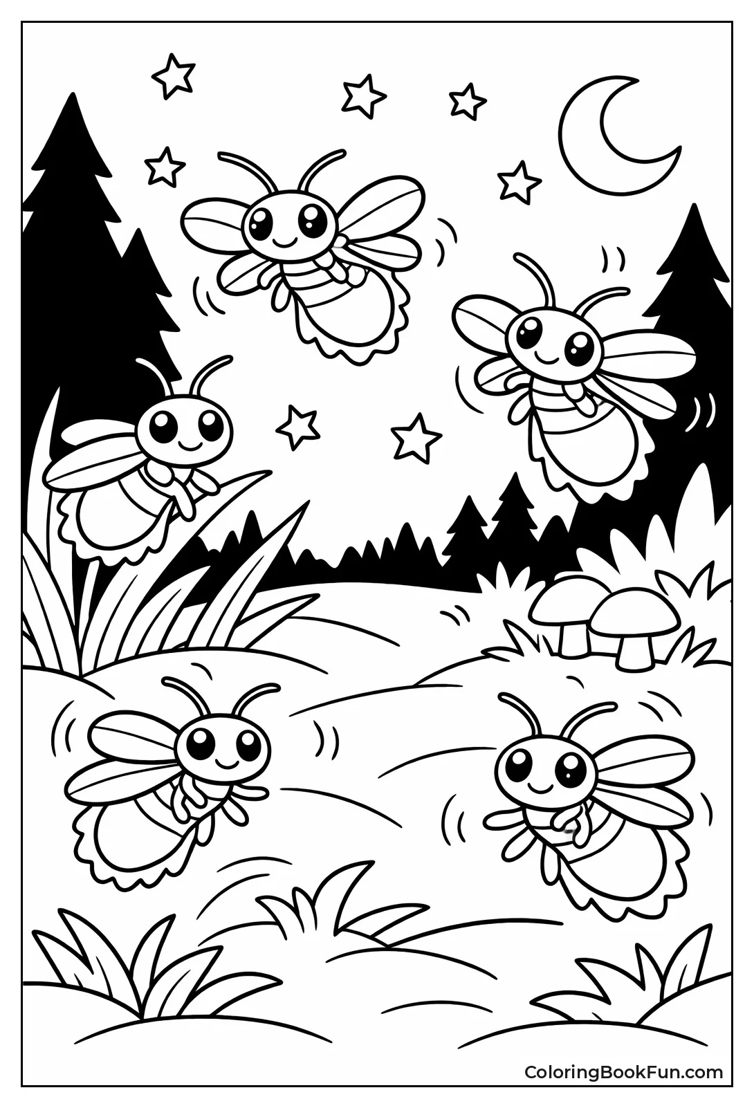 Fireflies Glowing at Night