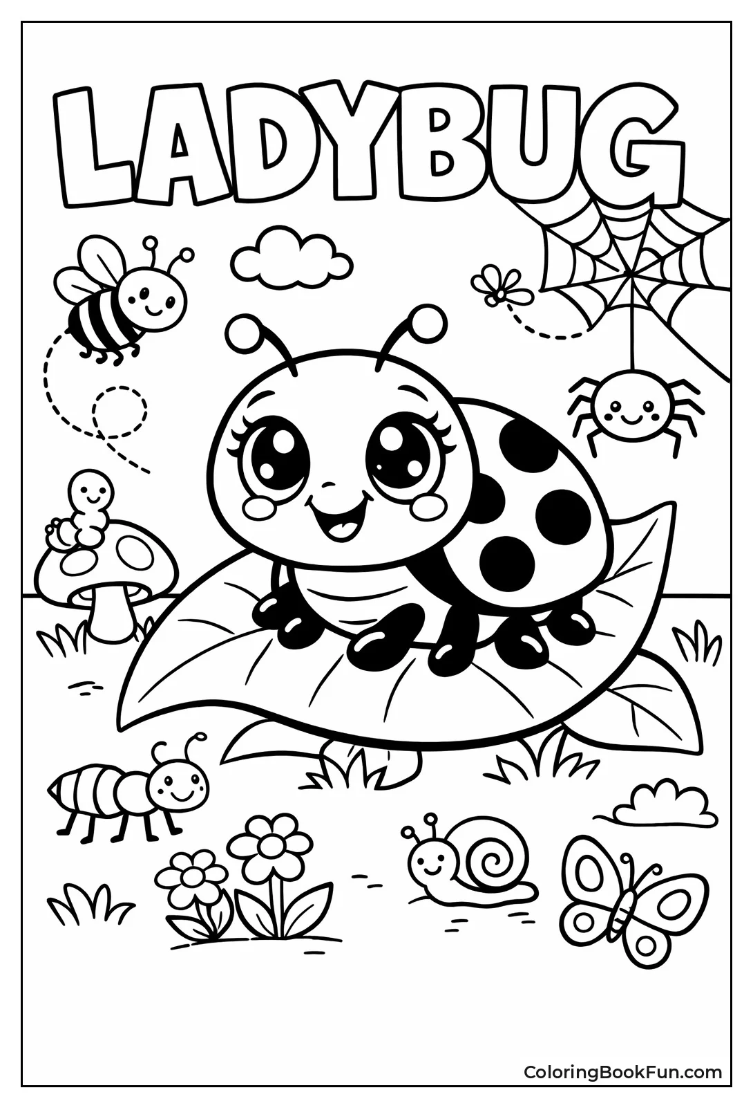 Cute Ladybug Smiling on Leaf