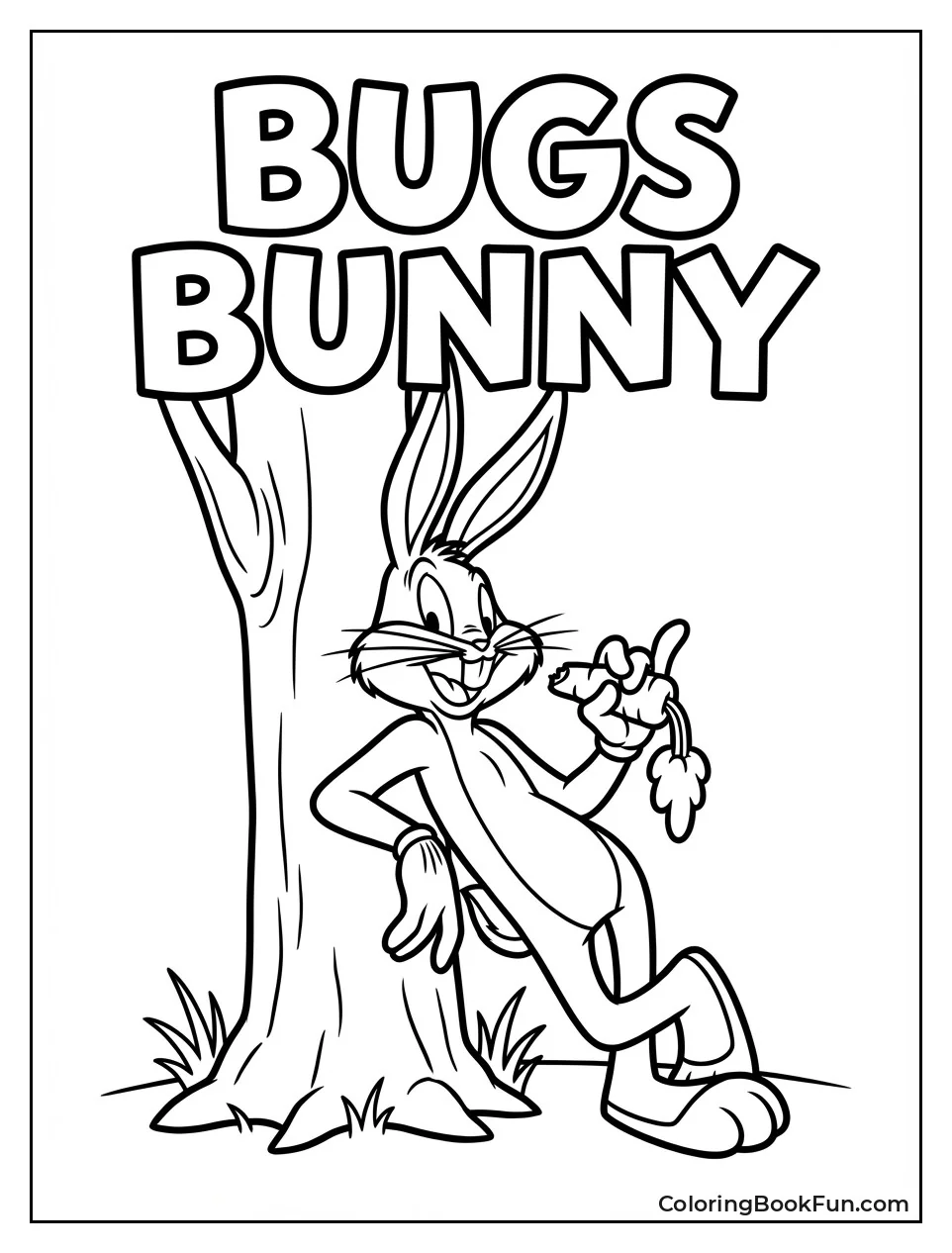 Bugs Chomps Carrot by Tree