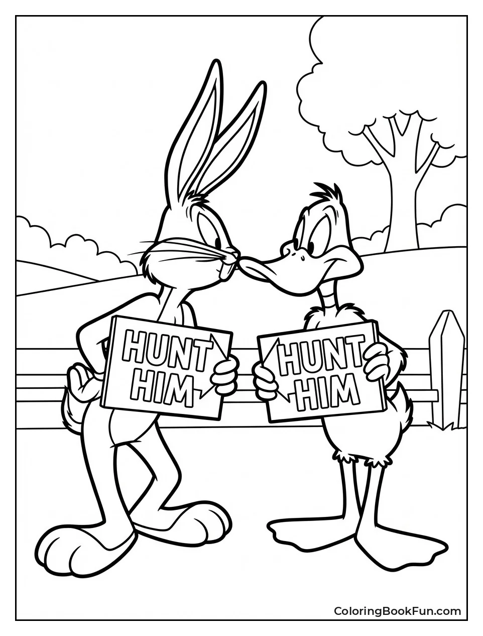 Bugs and Daffy Hold Signs