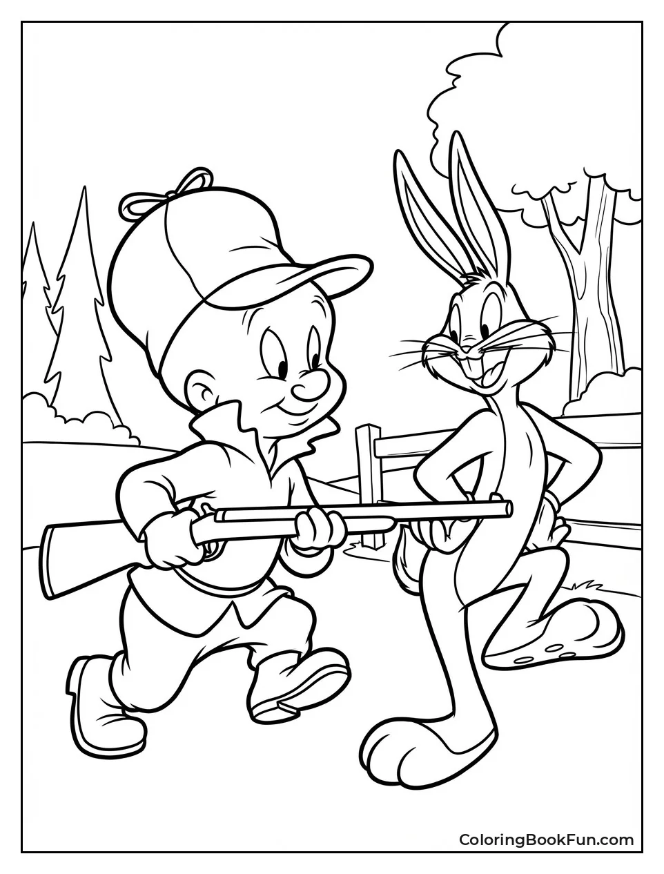 Bugs Sneaks behind Elmer Fudd