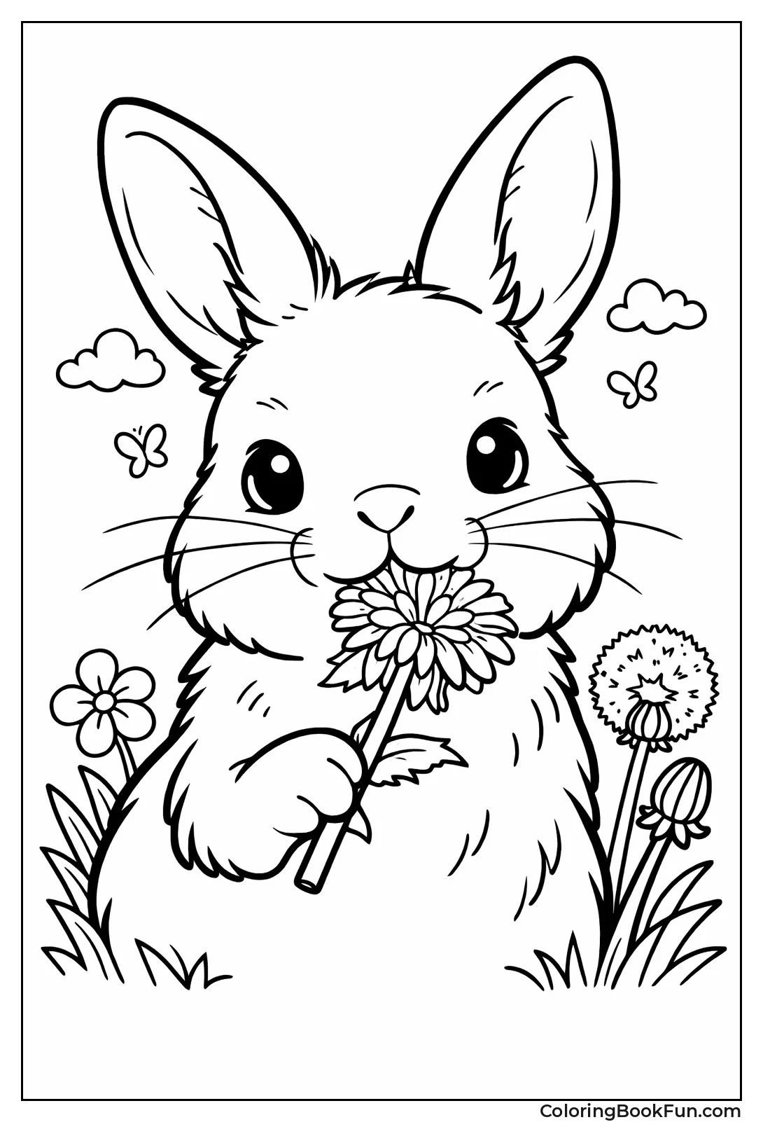 Bunny Eating Dandelion Flower