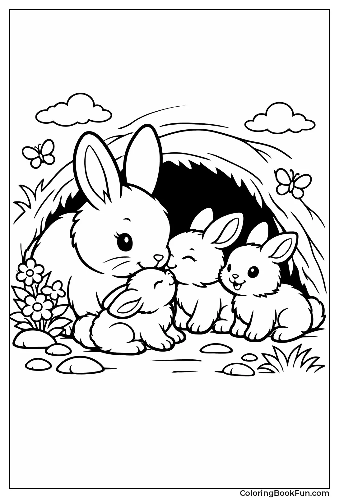 Mother Bunny with Playful Kits