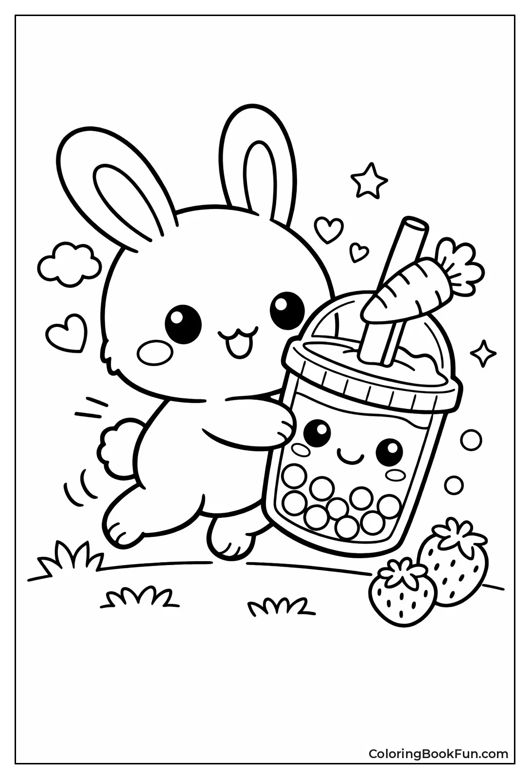 Bunny Holding Strawberry Boba