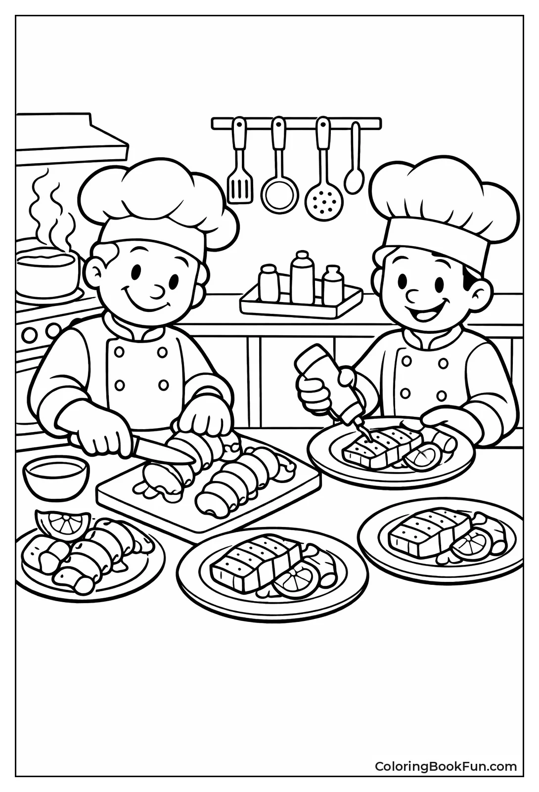 Busy Seafood Kitchen Chefs