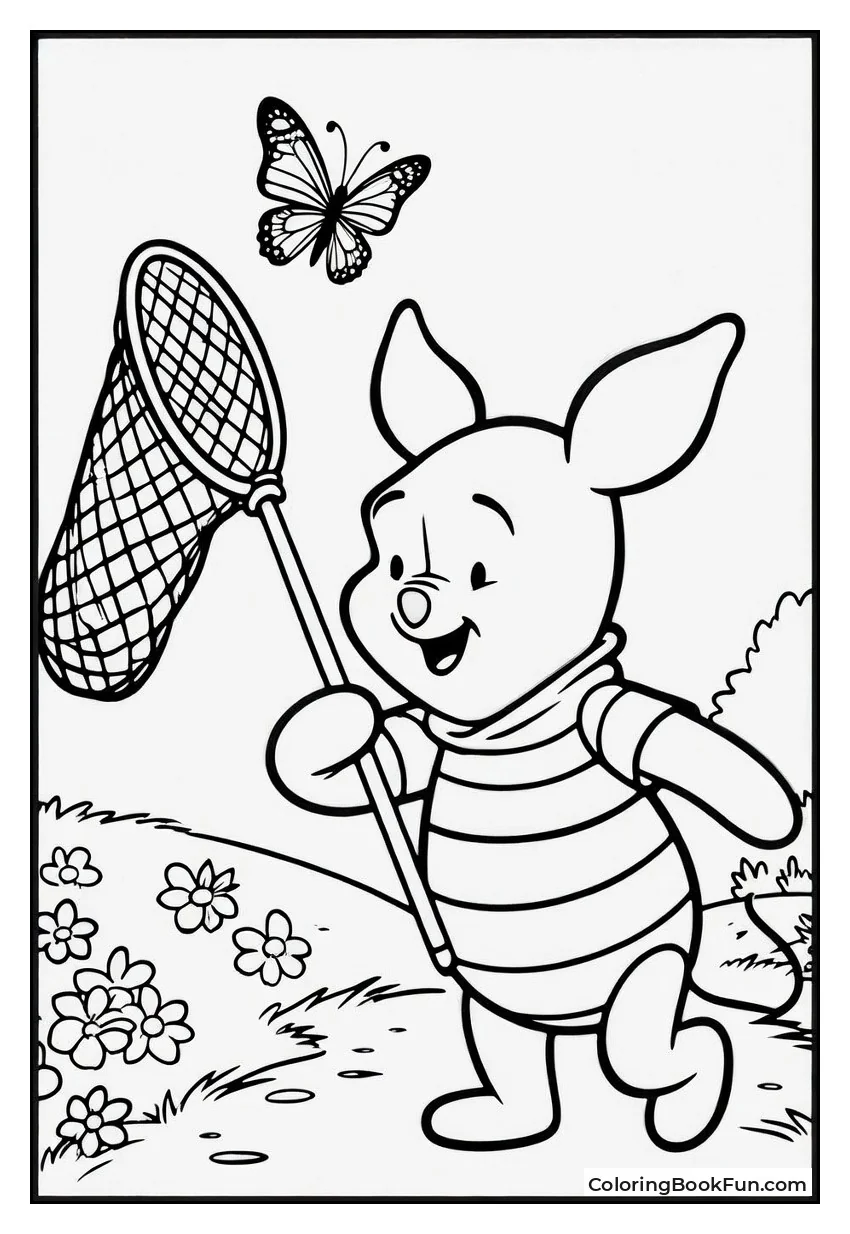 Piglet Chases Colorful Butterfly