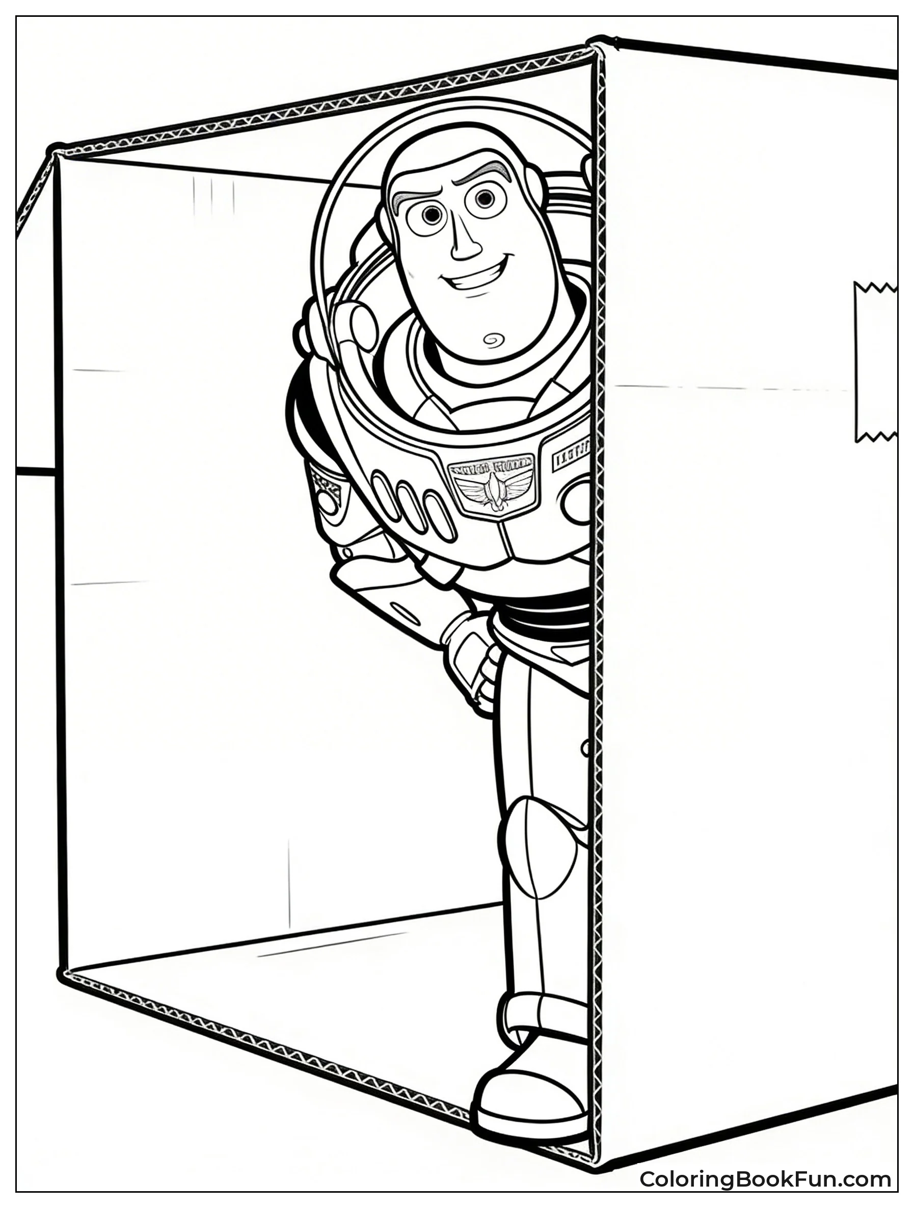 Buzz Peeks from Cardboard Box