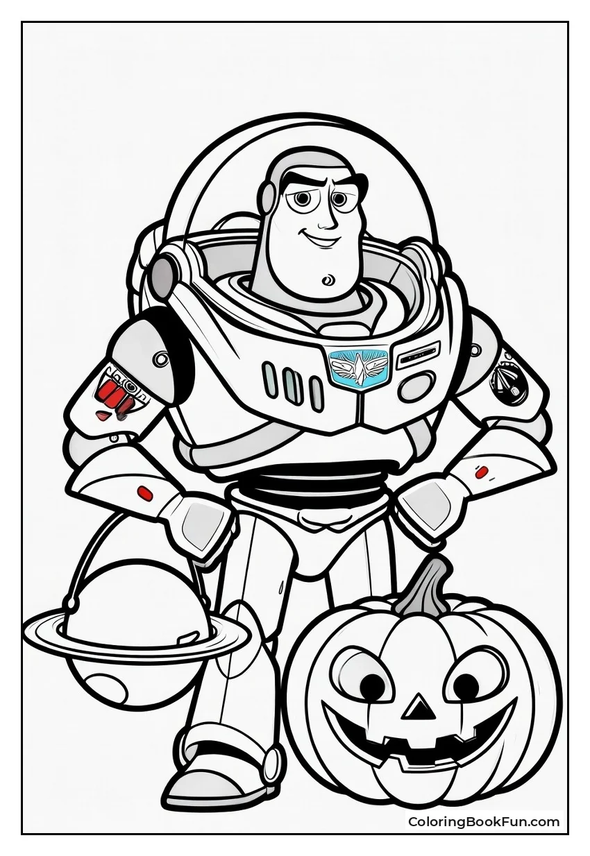 Buzz Holds Planet Bucket by Alien Pumpkin