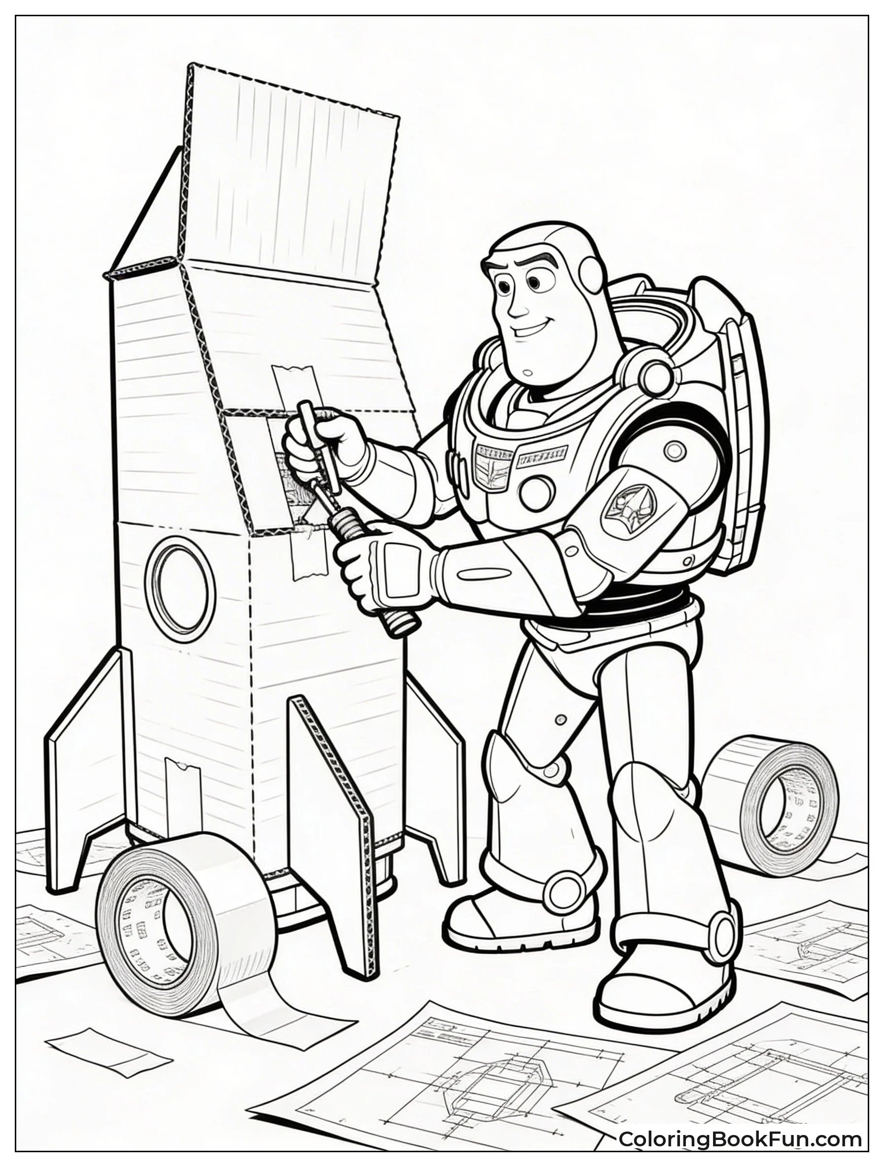 Buzz Repairs Cardboard Ship