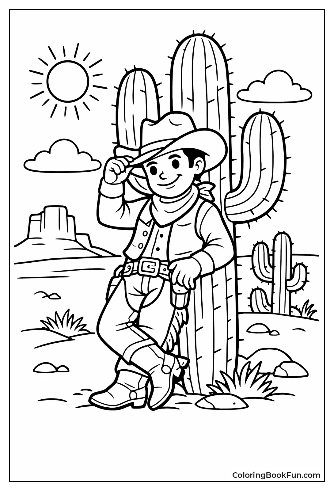 Cowboy Leaning on Cactus