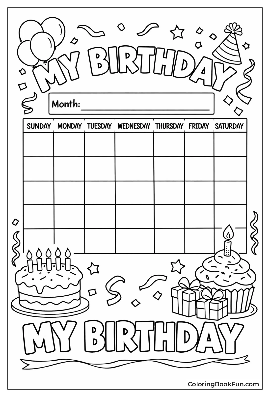 Birthday Cakes on Monthly Calendar