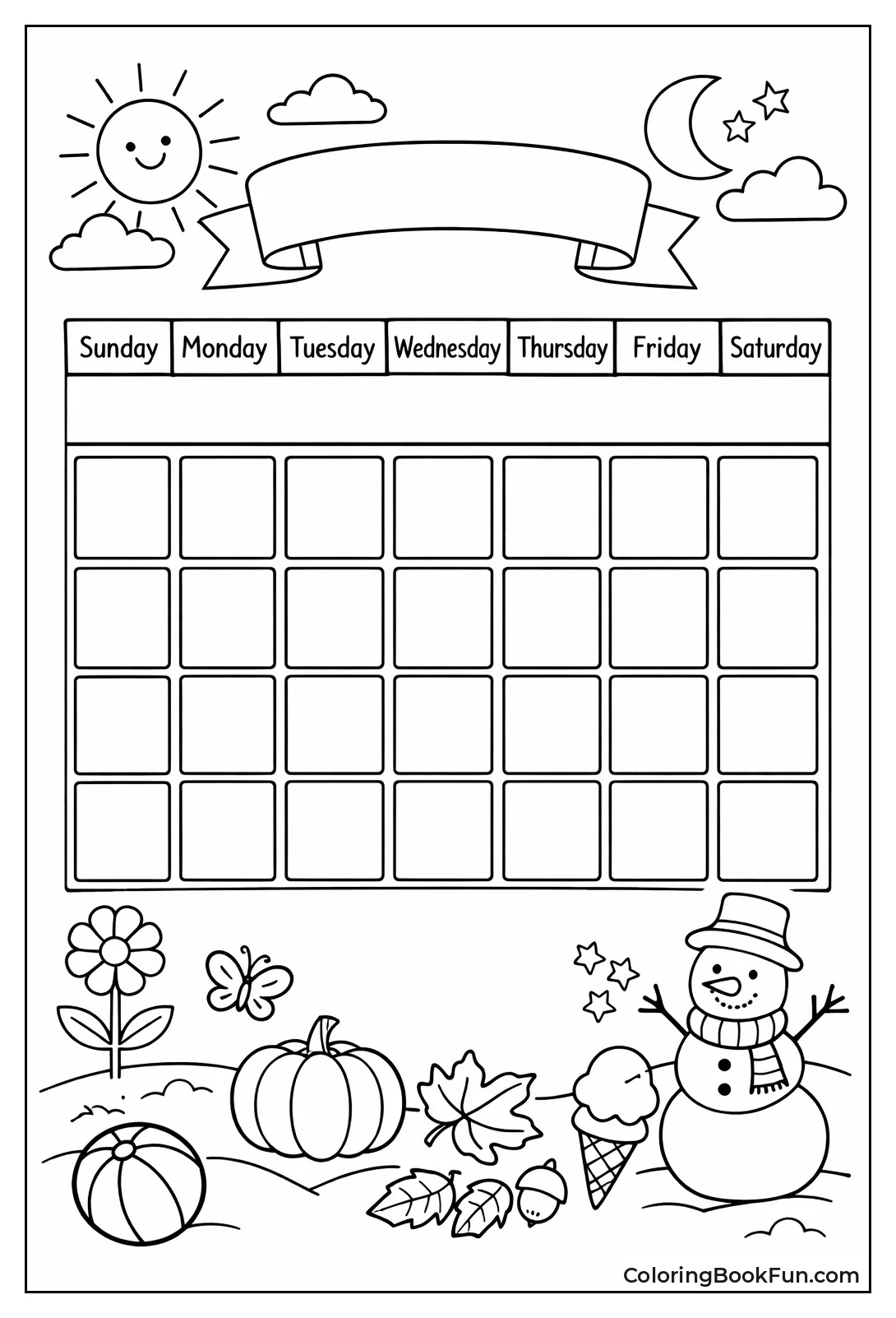 Blank Calendar with Big Boxes