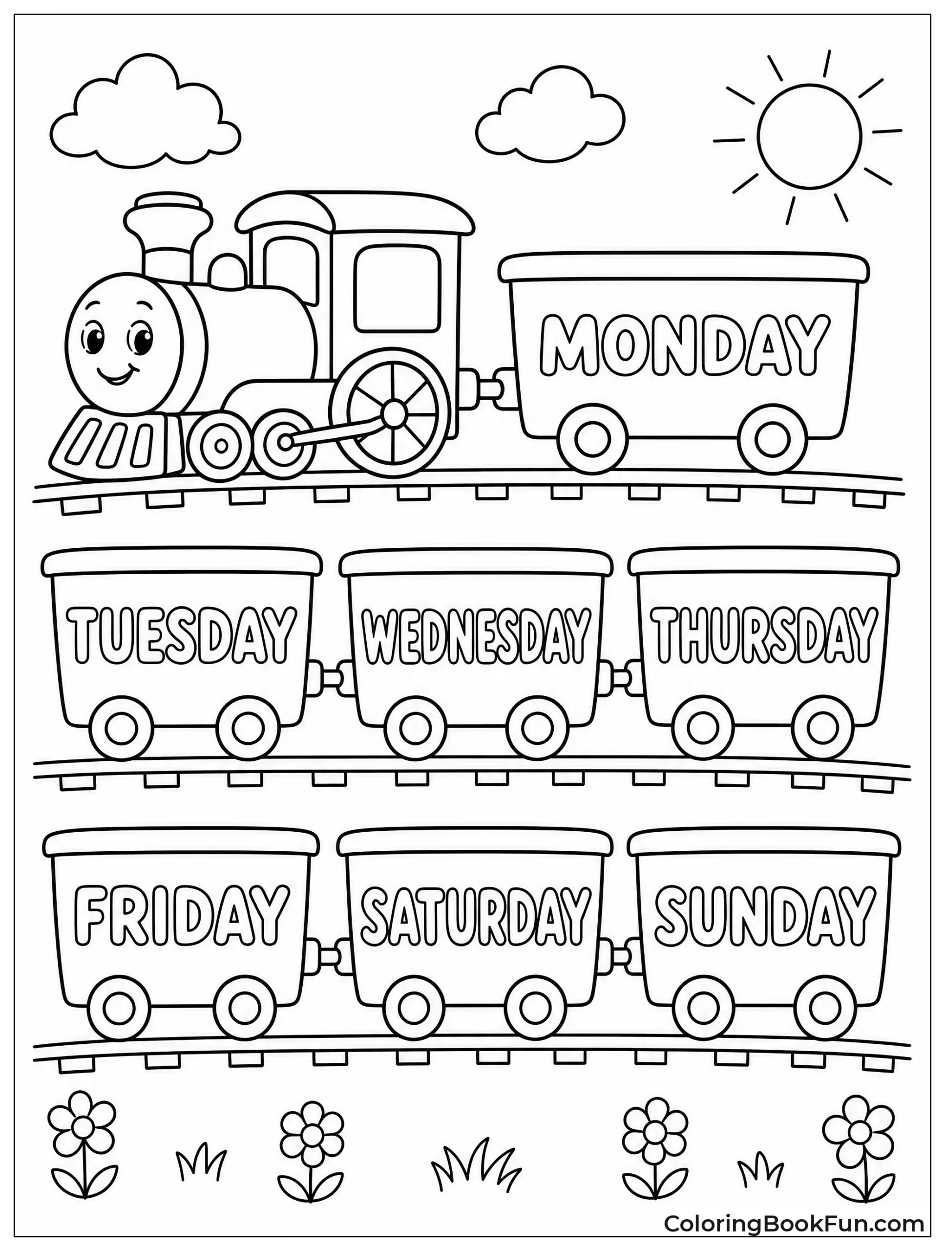 Train Cars Label Week Days