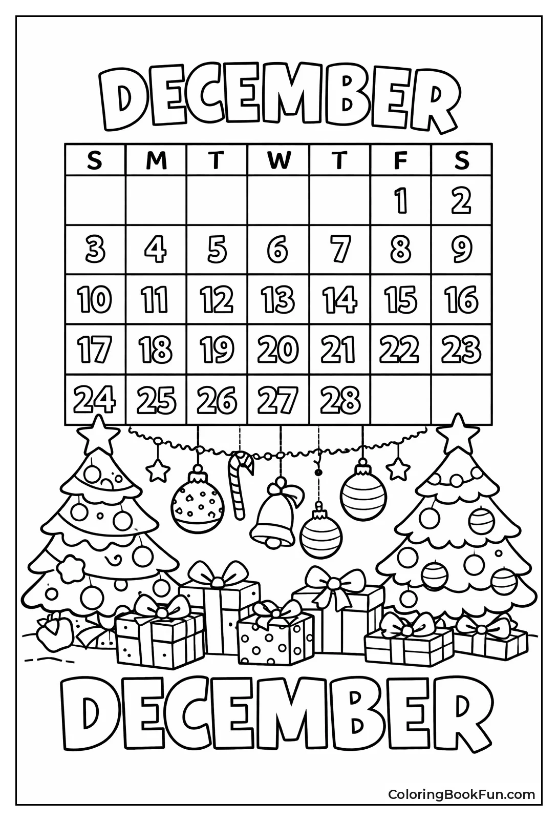 December Presents under Christmas Trees