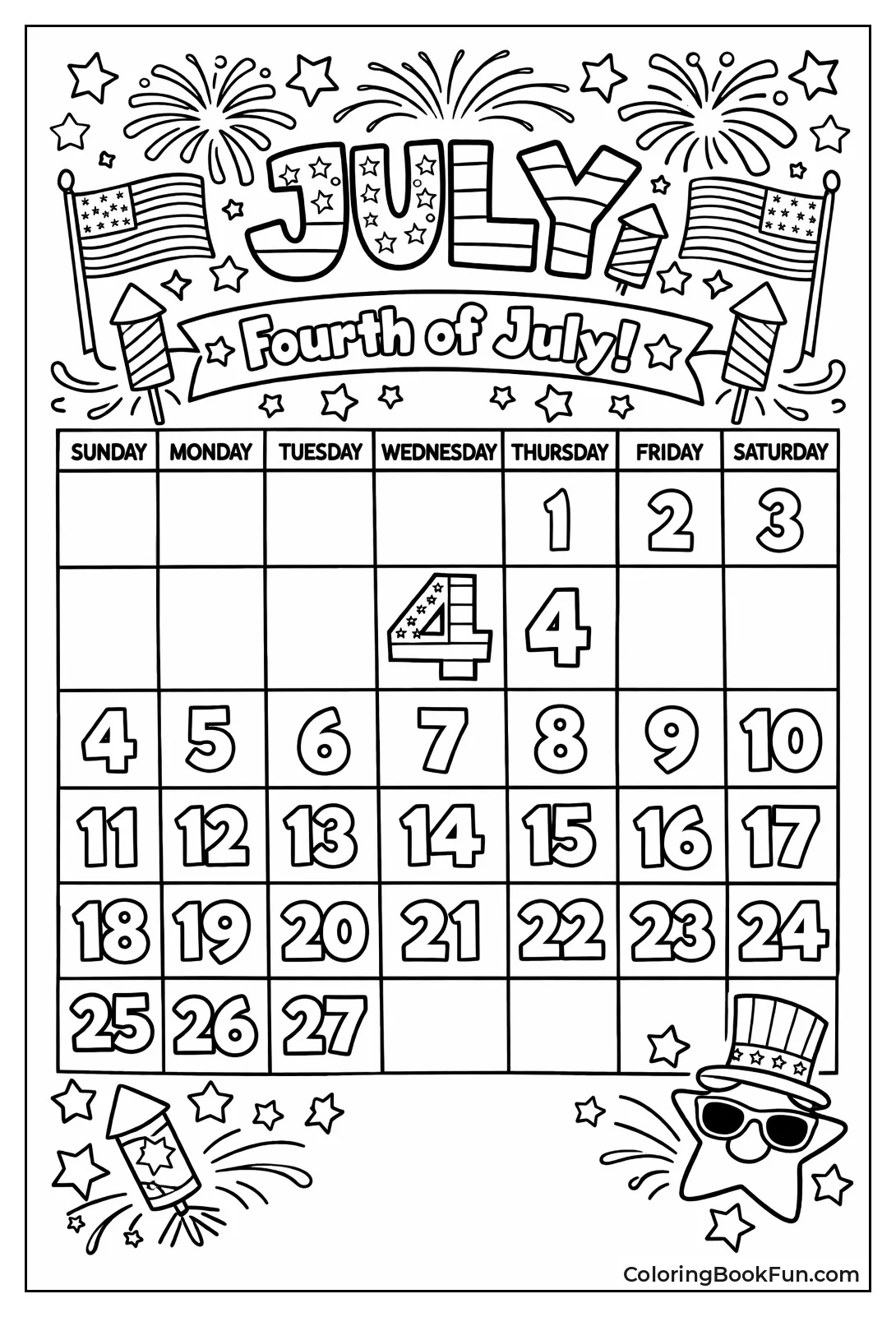 July Fireworks and Waving Flags