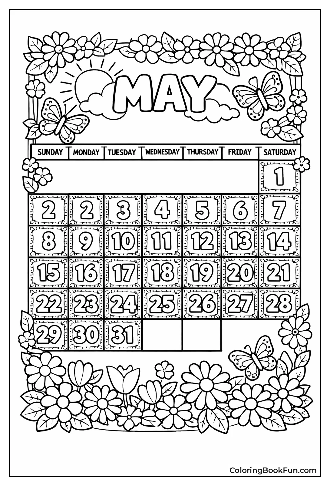 Blooming May Flowers and Butterflies