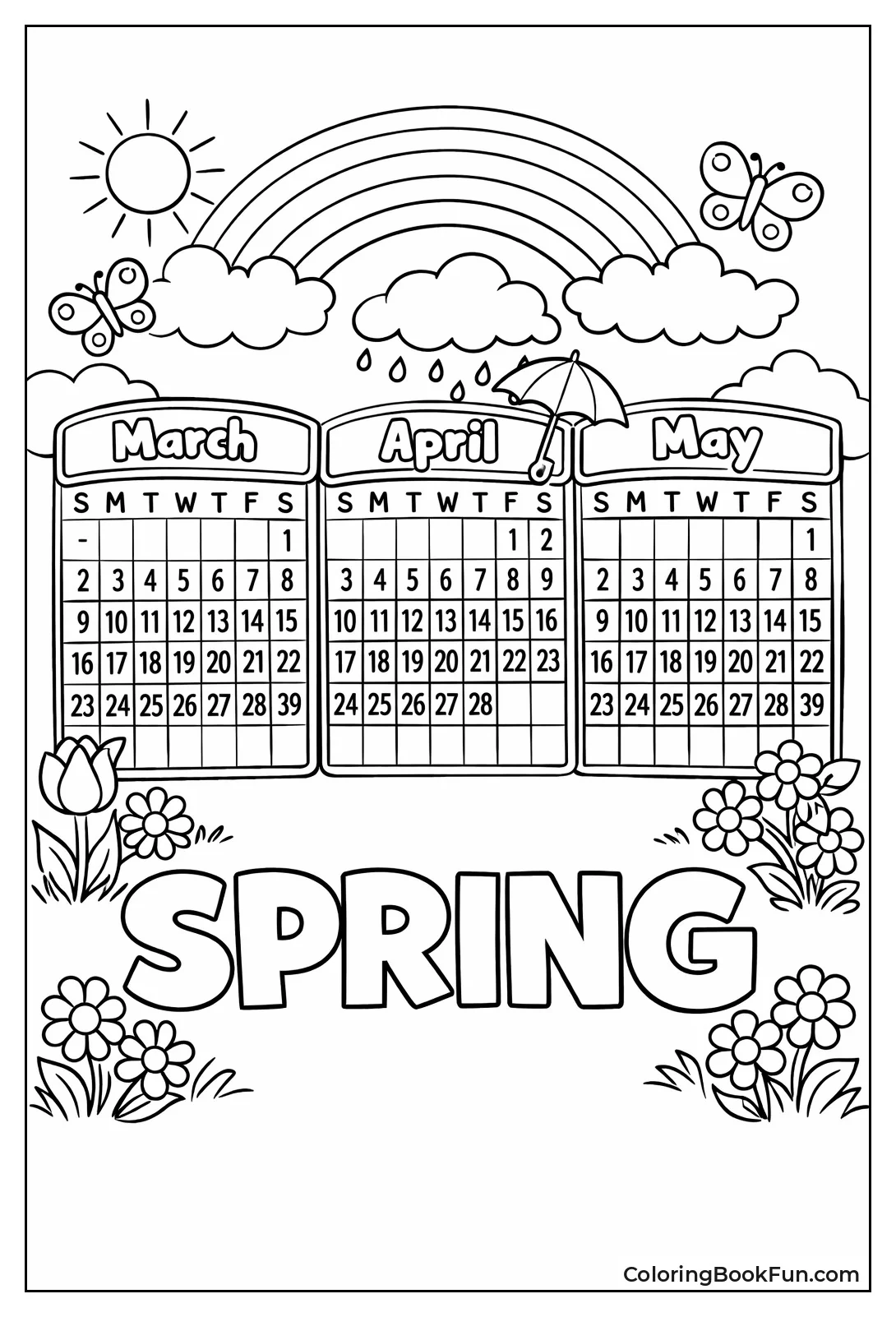 Side-by-Side Spring Month Calendars