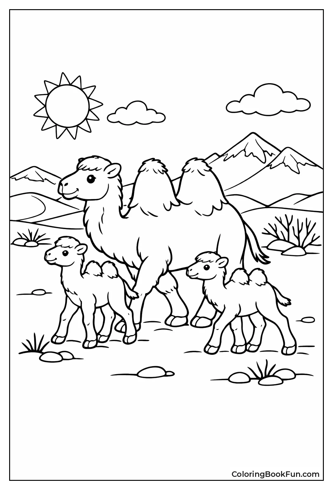 Bactrian Camel Family Walk