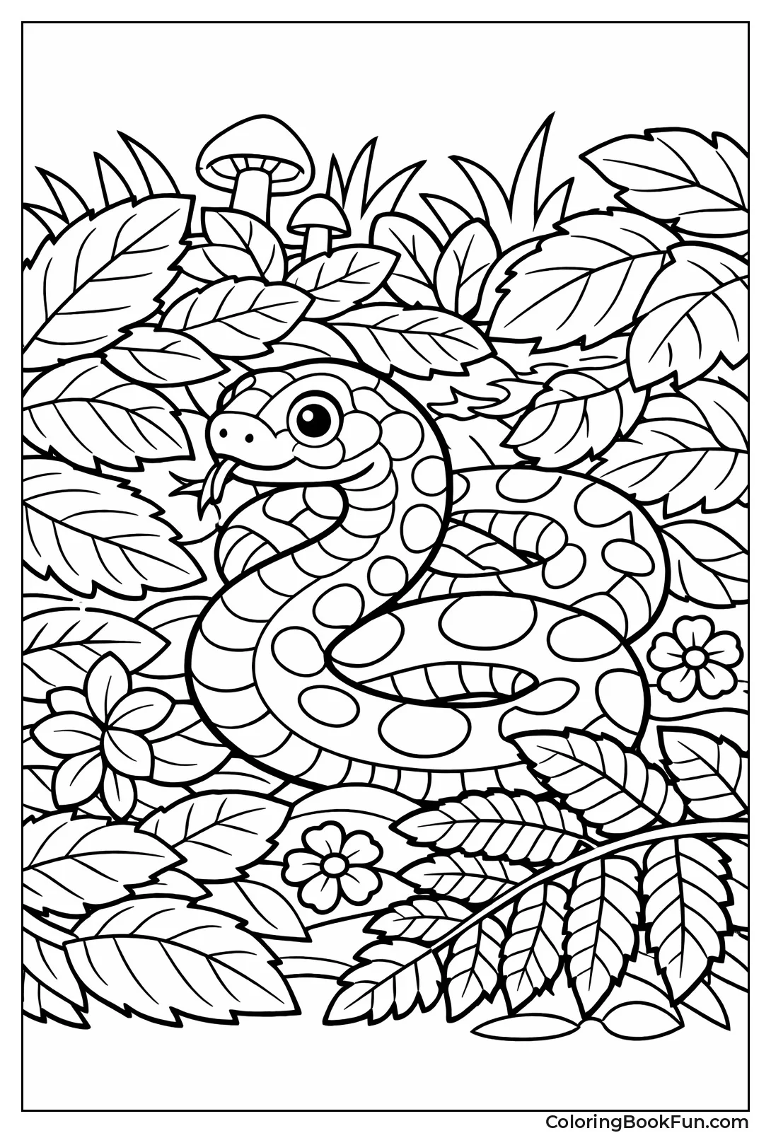 Snake Hides in Forest Leaves