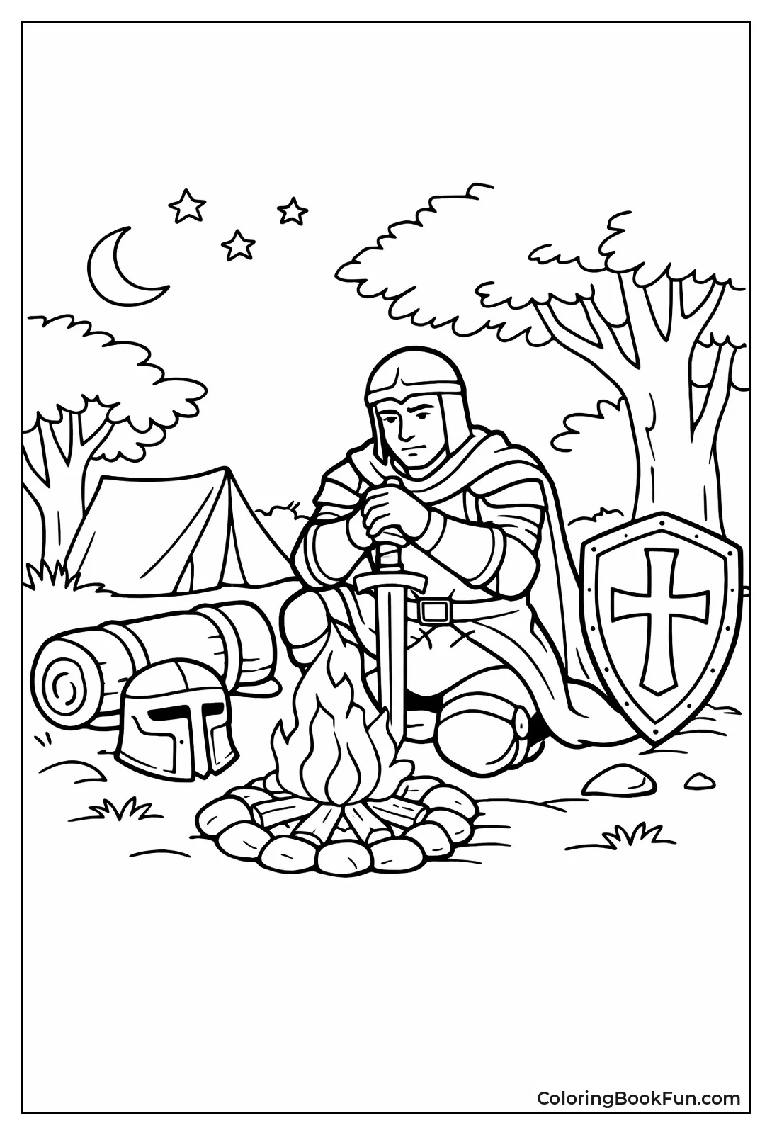 Knight Rests by Campfire