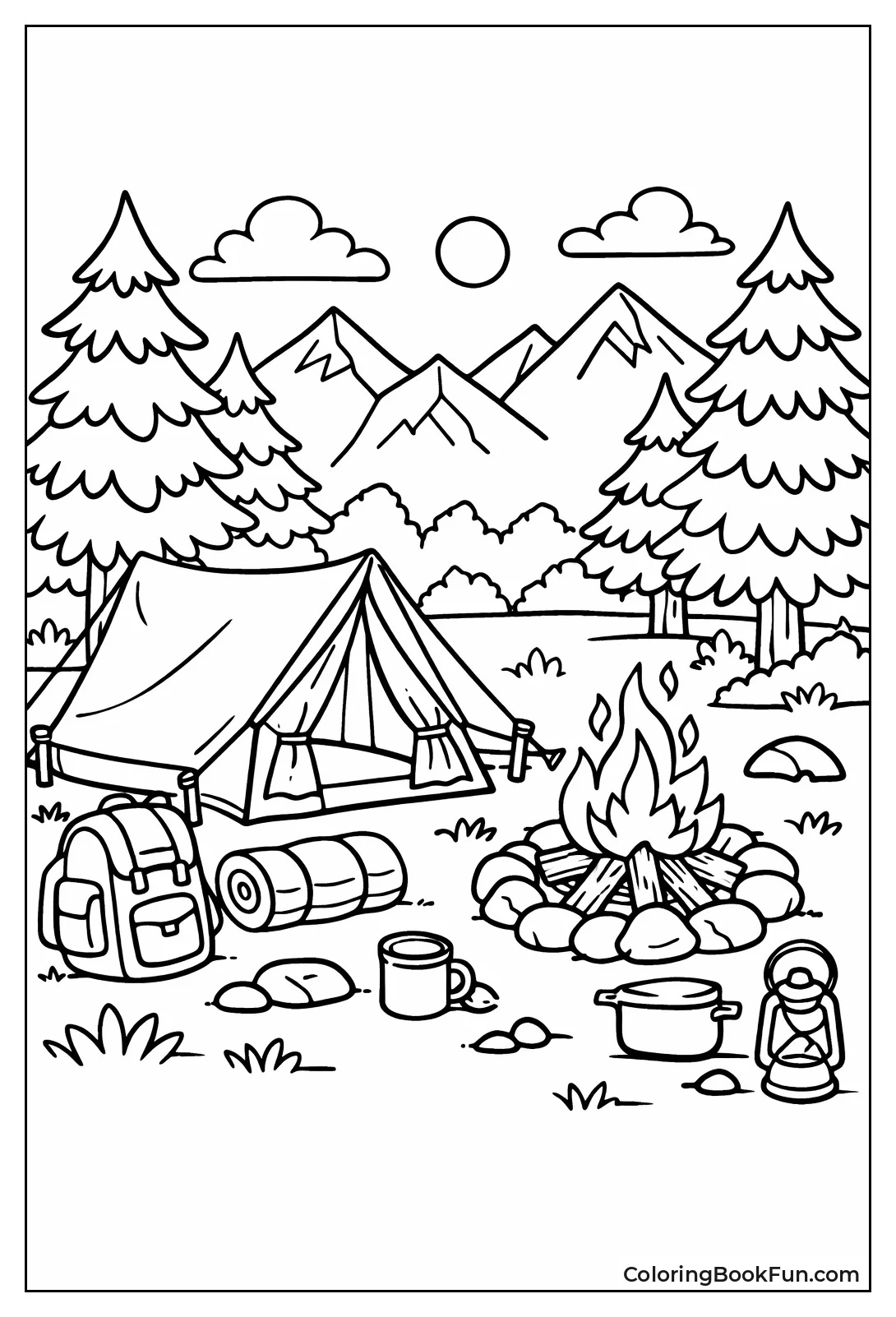 Tent by Campfire in Woods