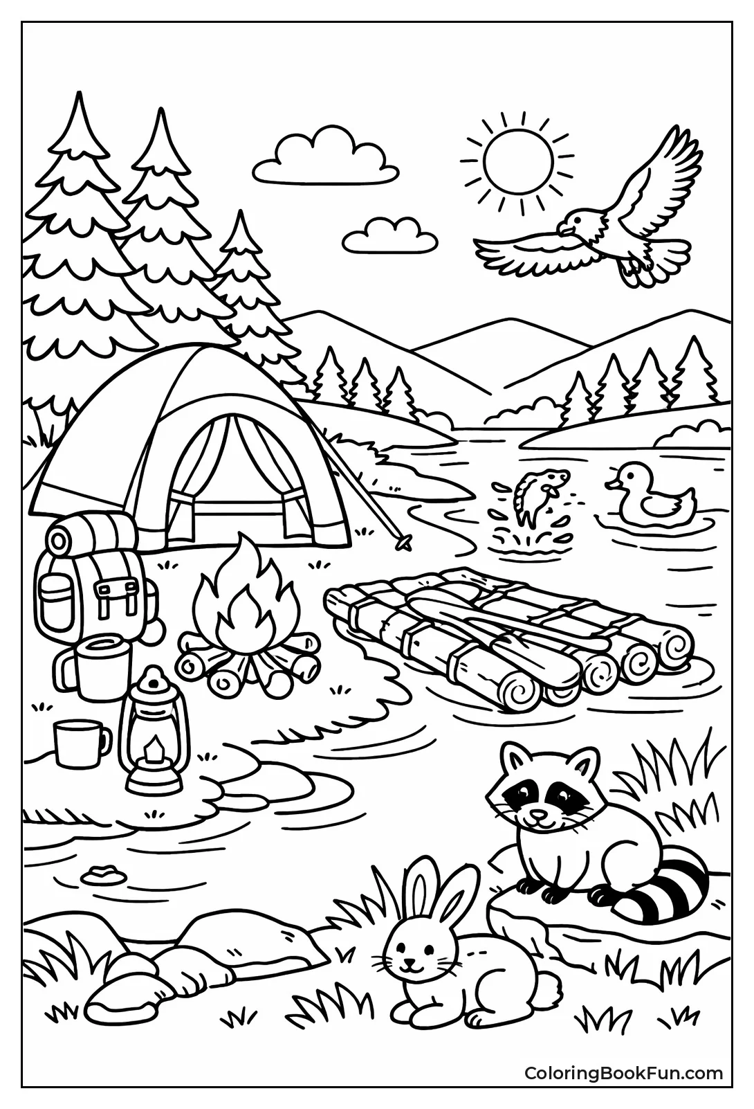 Riverside Camp with Raft