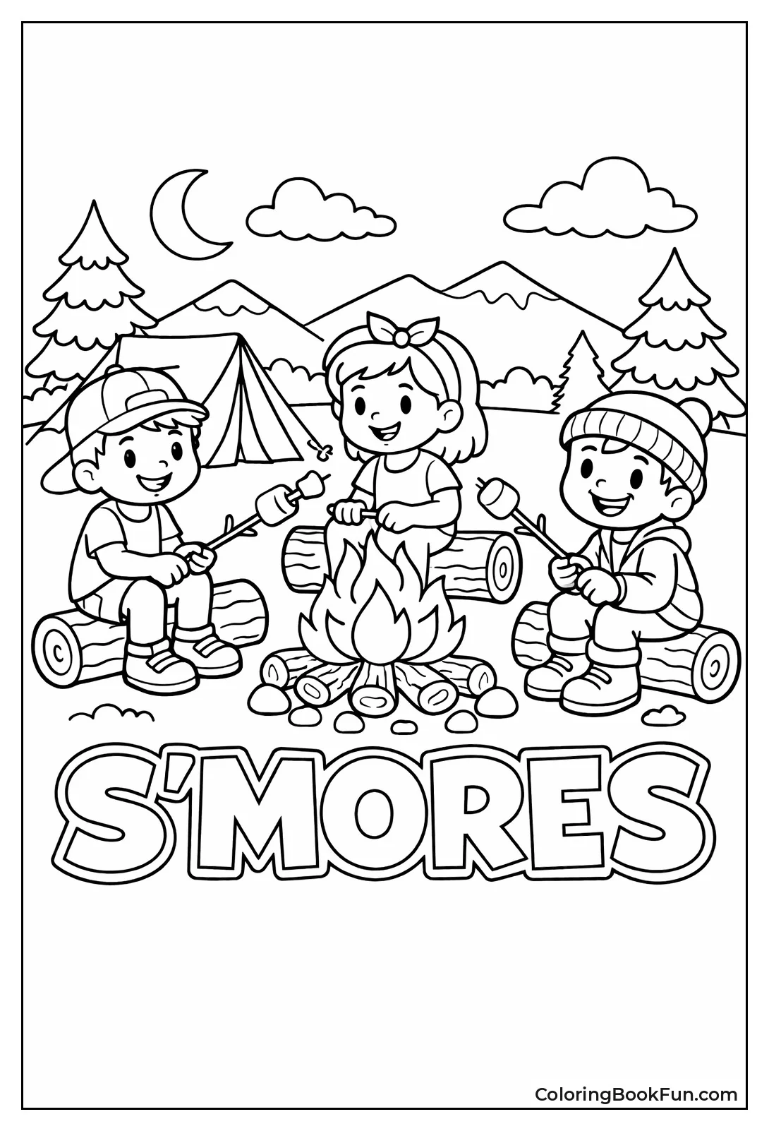 Campers Roast Marshmallows over Fire