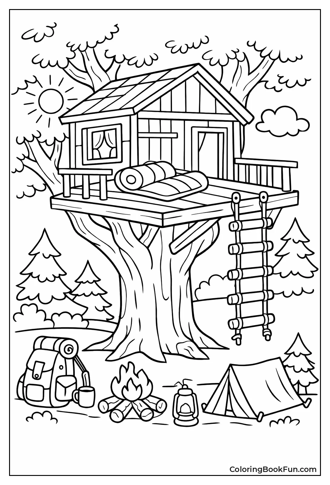 Treehouse with Rope Ladder