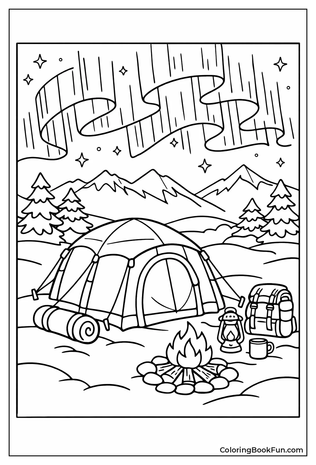 Snowy Tent under Aurora