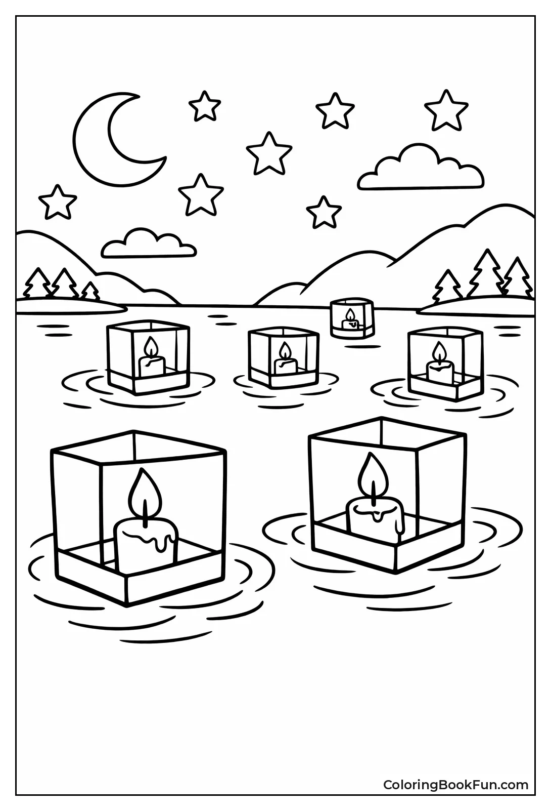 Floating Lanterns Light Dark Lake