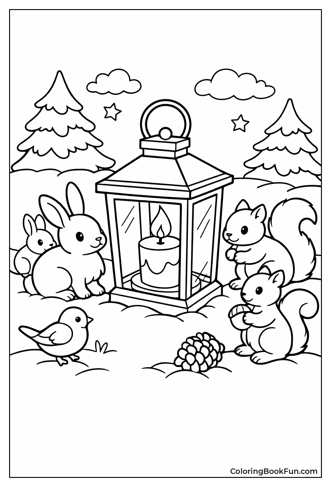 Animals Gather Around Lantern Light