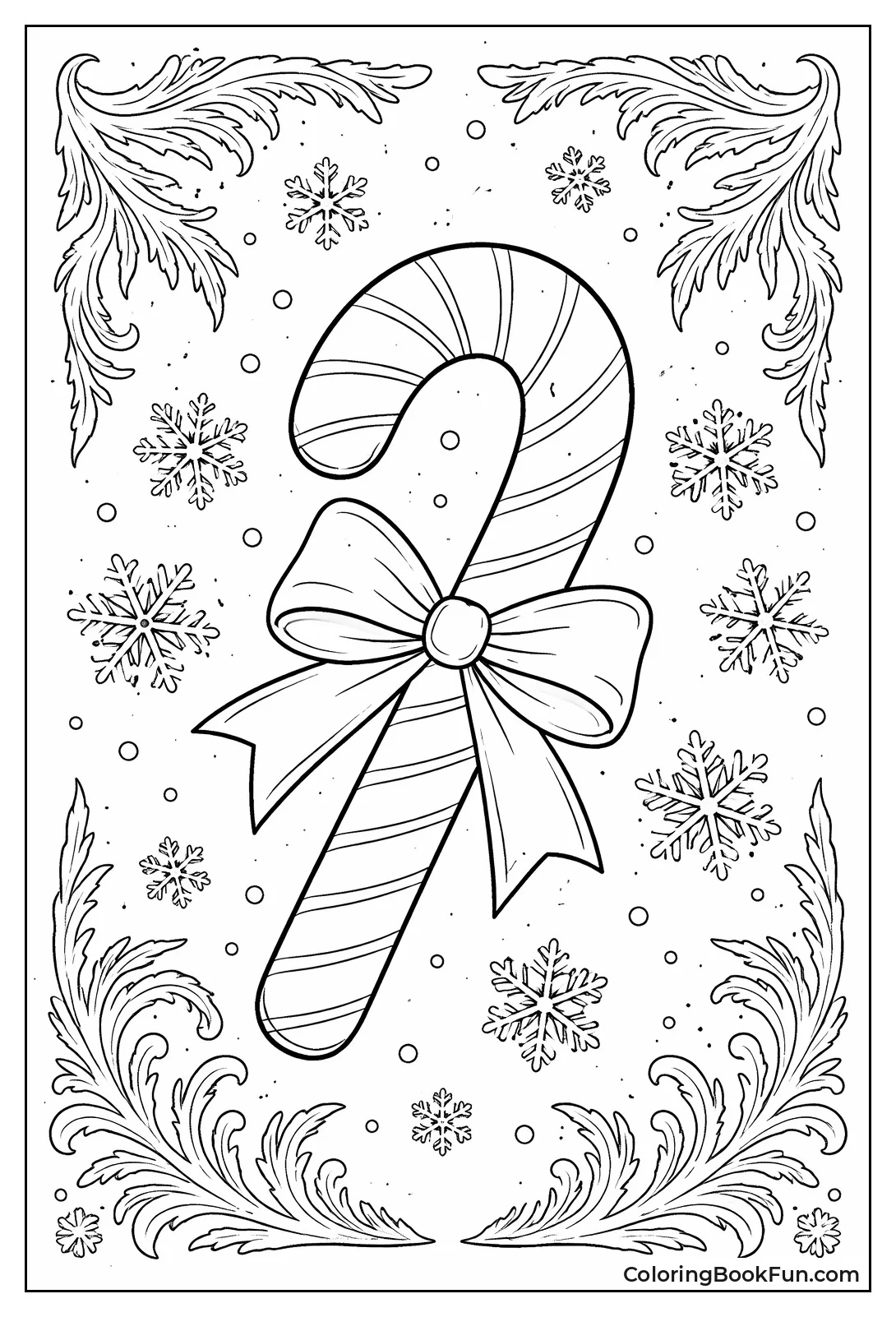 Candy Cane amid Snowflakes