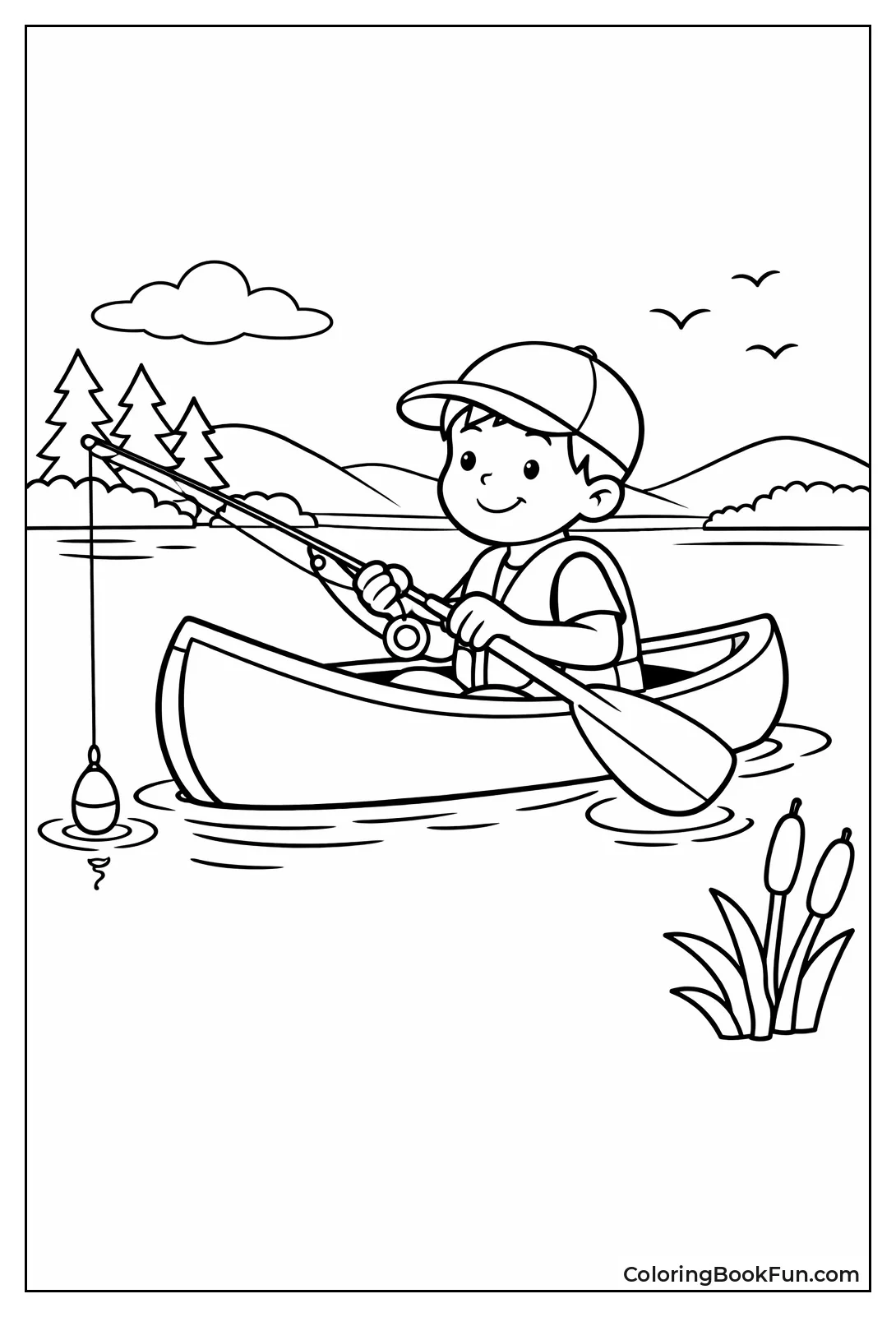 Boy Fishes from Canoe