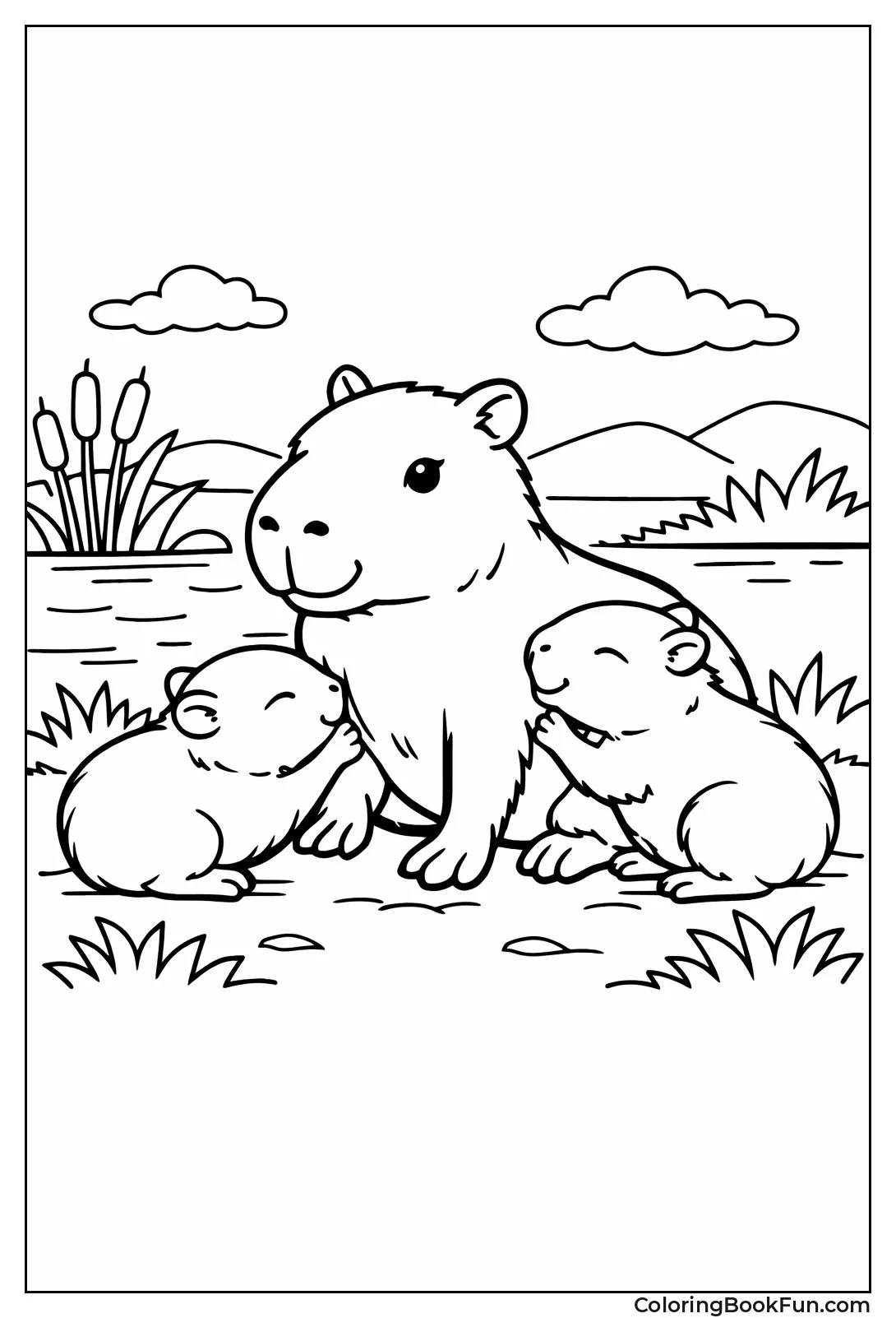 Mother Capybara with Babies