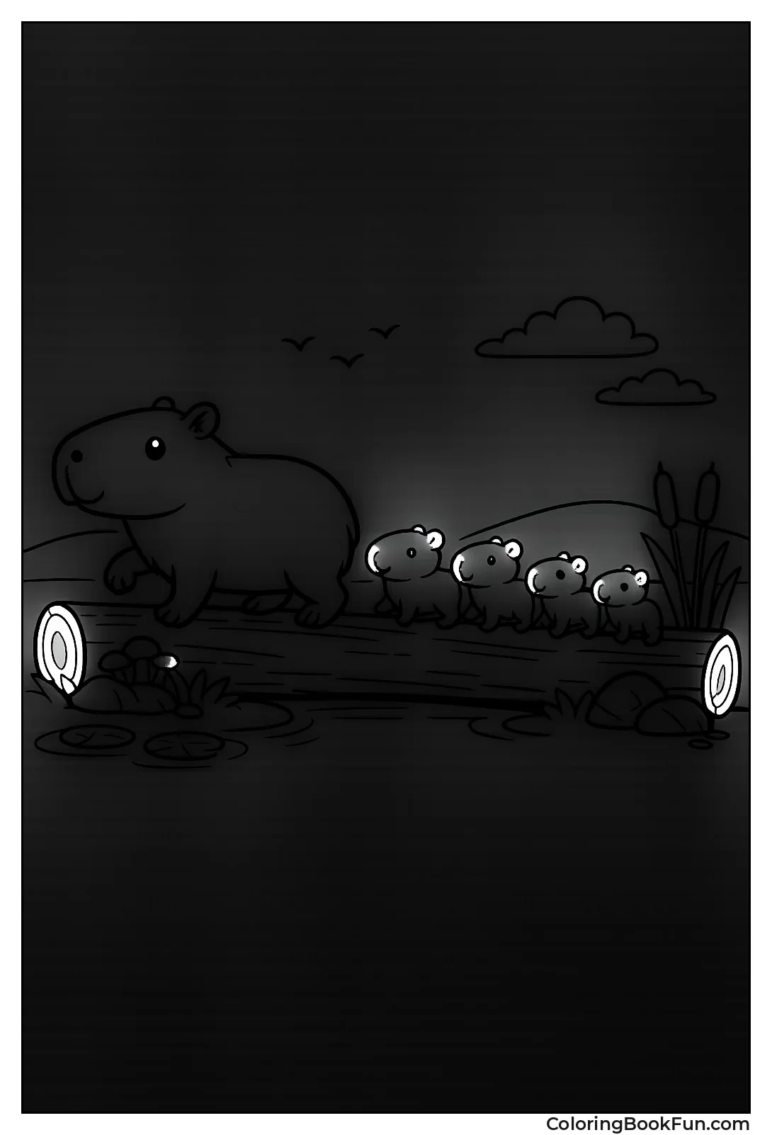 Family Marching across Log