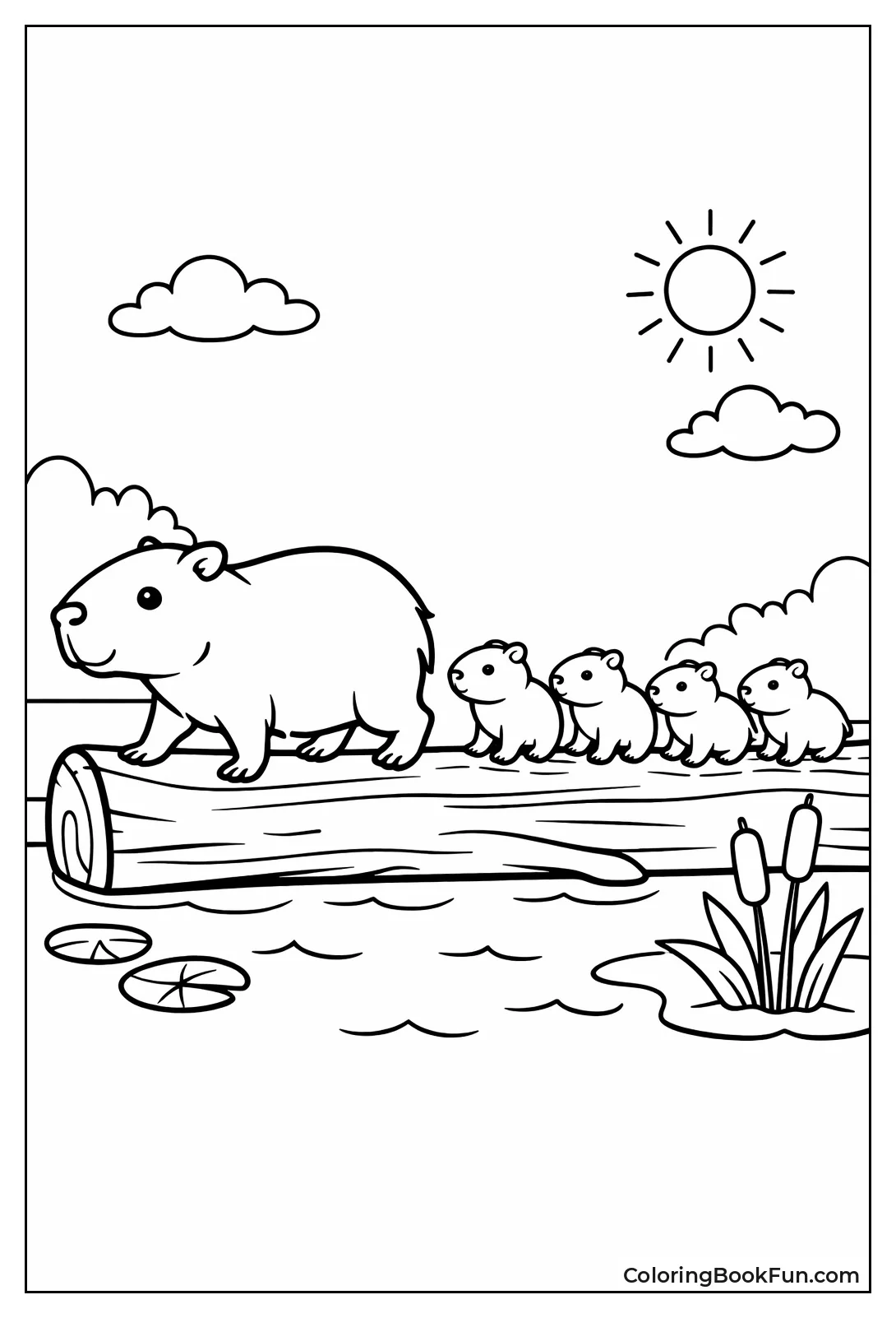 Family Marching across Log