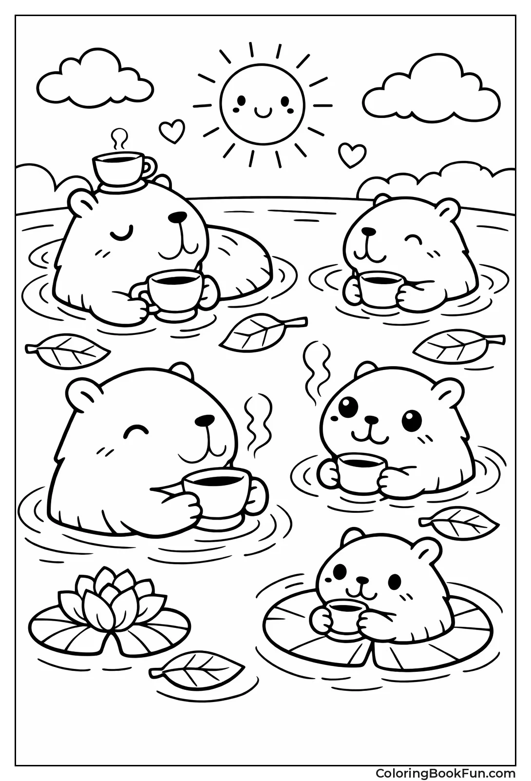 Capybaras at Pond Tea Party