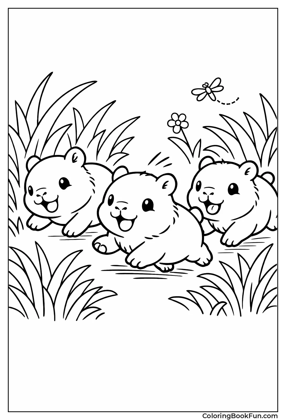 Pups Chasing in Grass