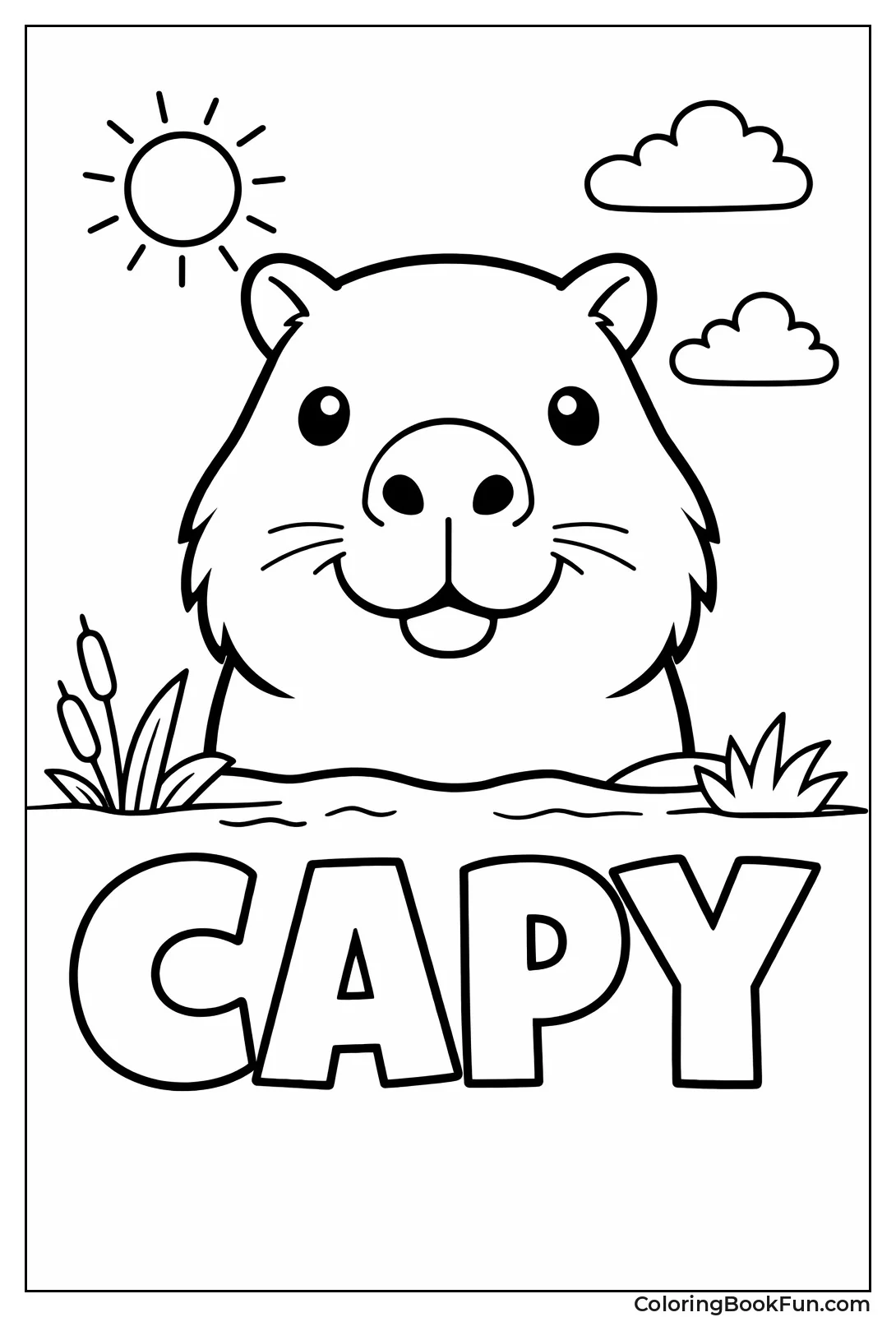 Smiling Capybara Face Outline