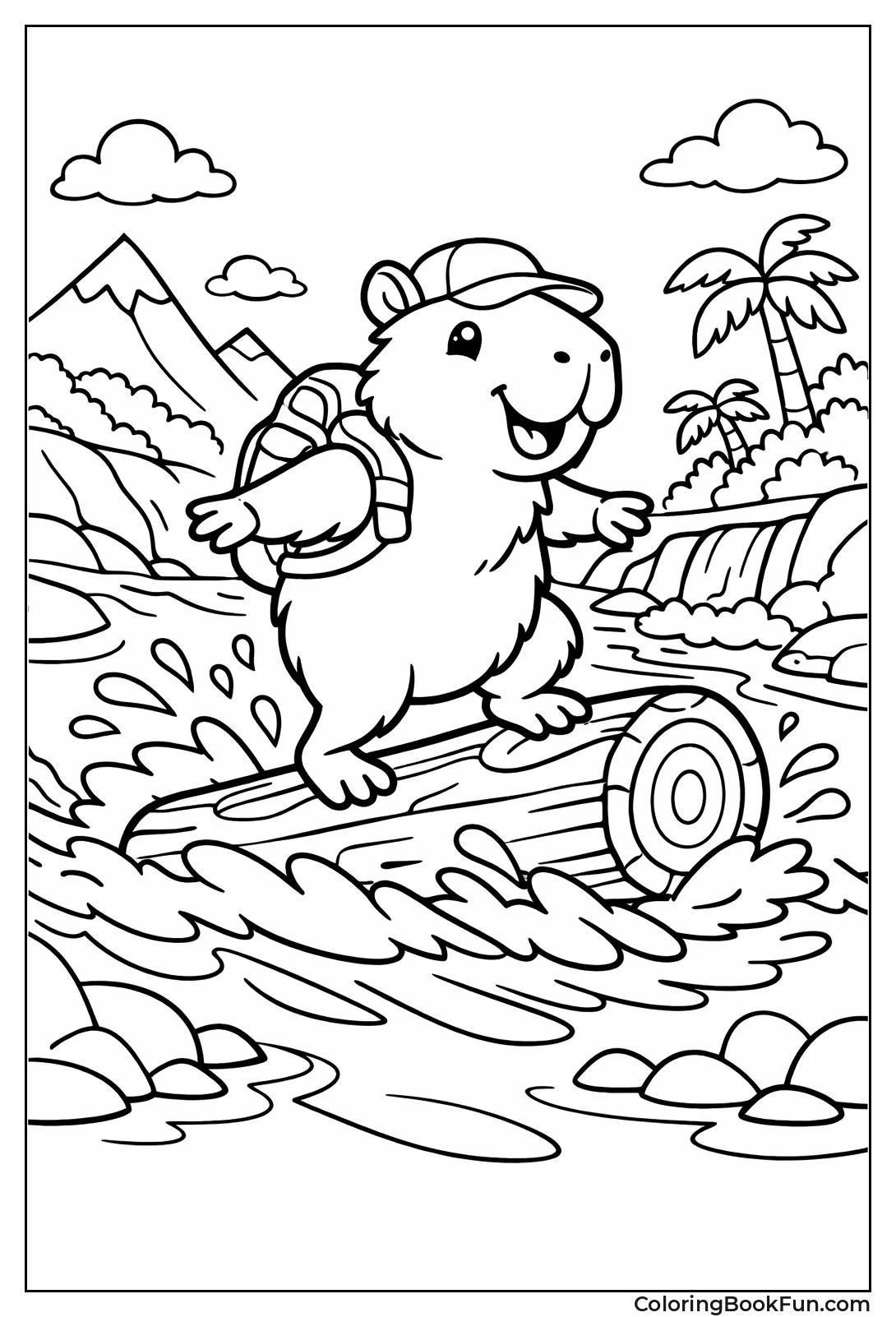 Capybara Surfing on Log