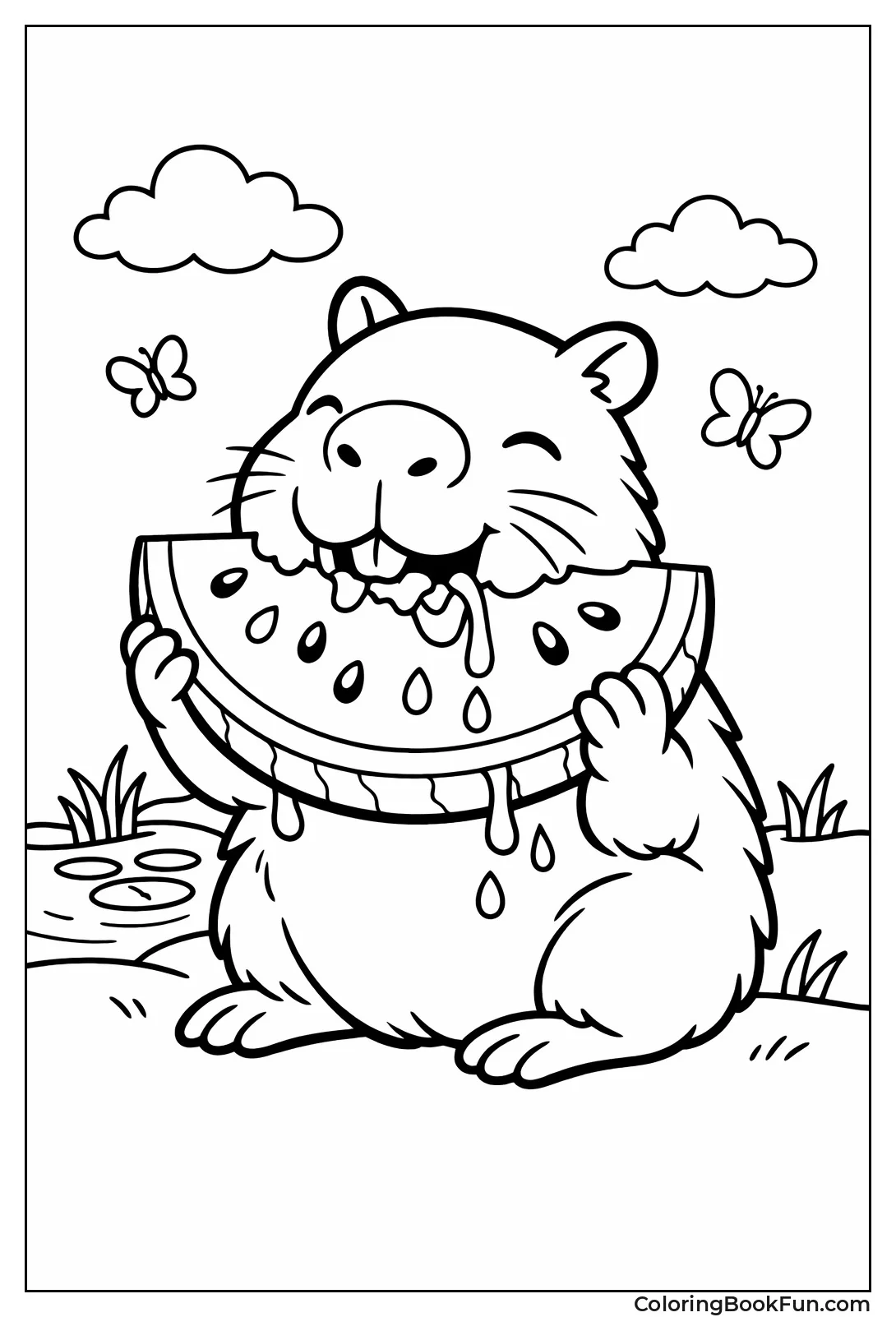 Capybara Eating Watermelon Slice