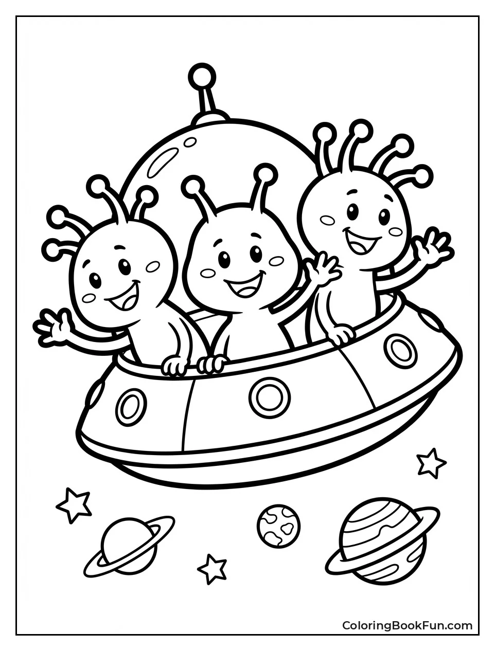Cartoon Aliens Wave from Ship