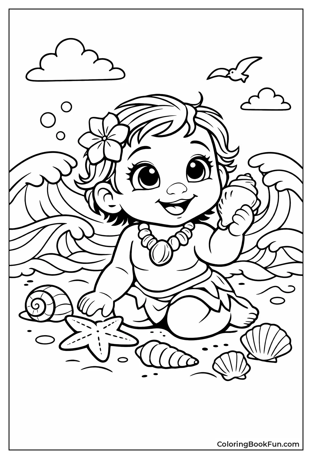 Baby Moana Smiles with Shells