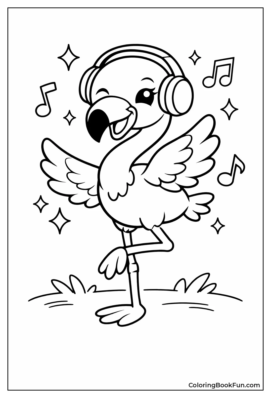 Cartoon Flamingo Dances Playfully